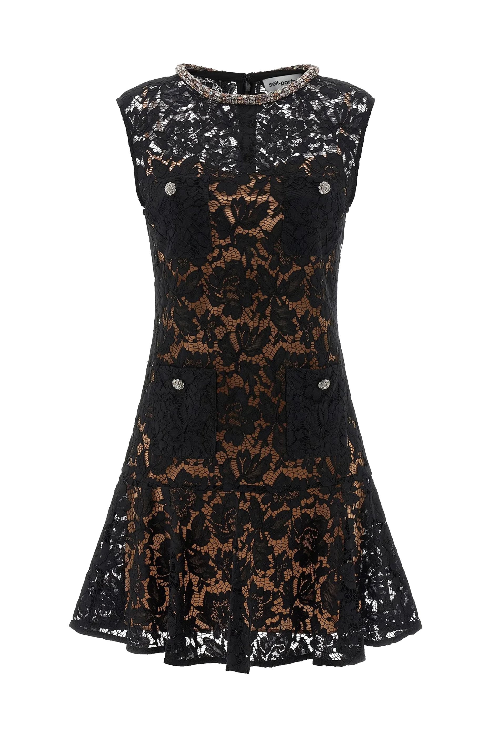  Lace Crystal Mini Dress