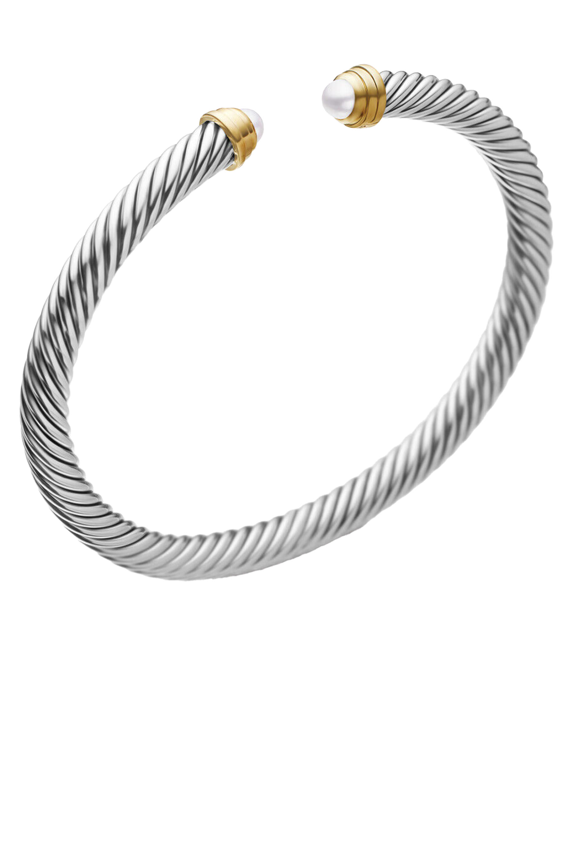 Sterling Silver, 14K Yellow Gold and Pearls Classic Cable Bracelet