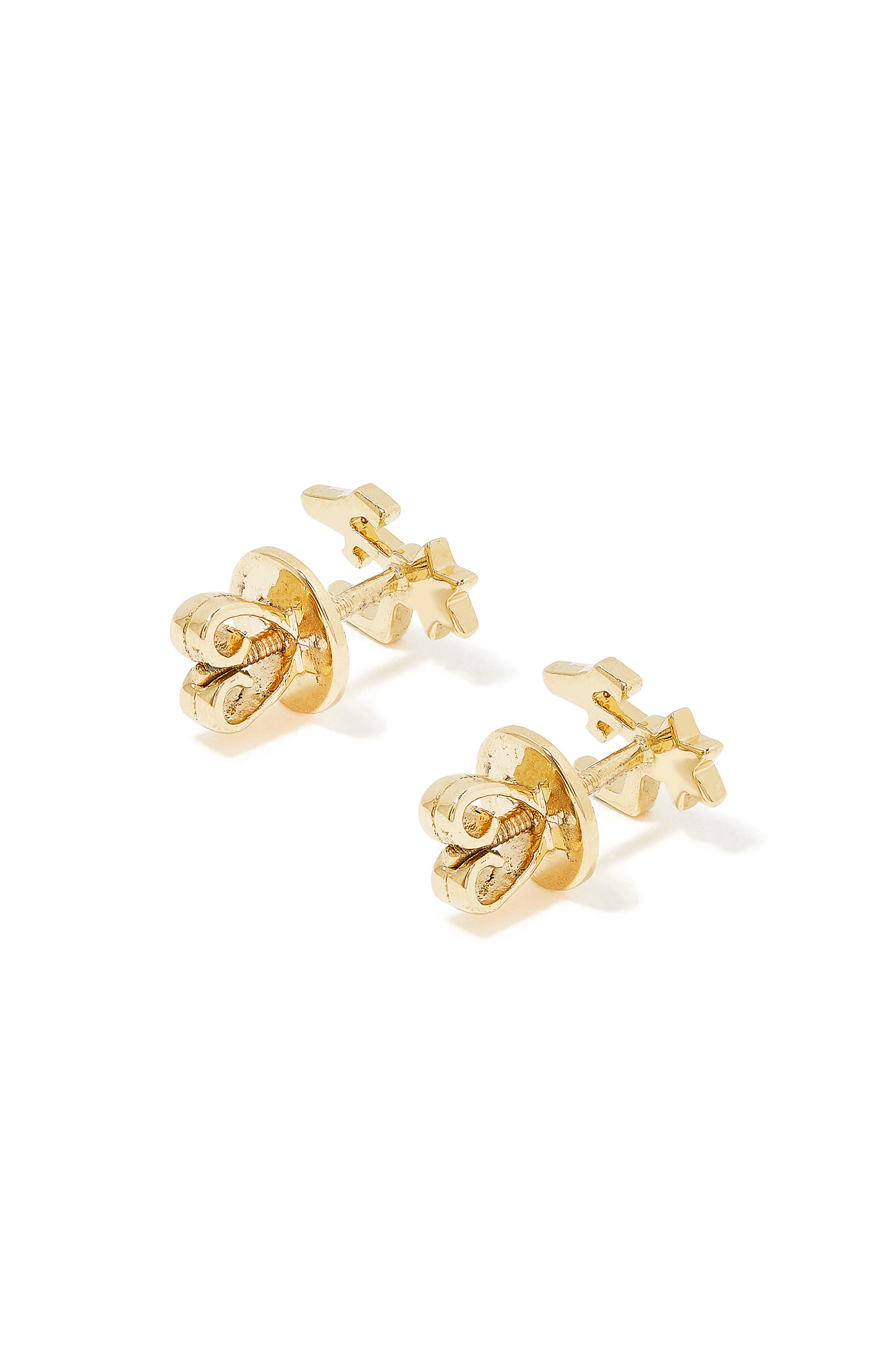 Kids Tiny Bling Turquoise Flower Earrings, 18K Yellow Gold & Enamel