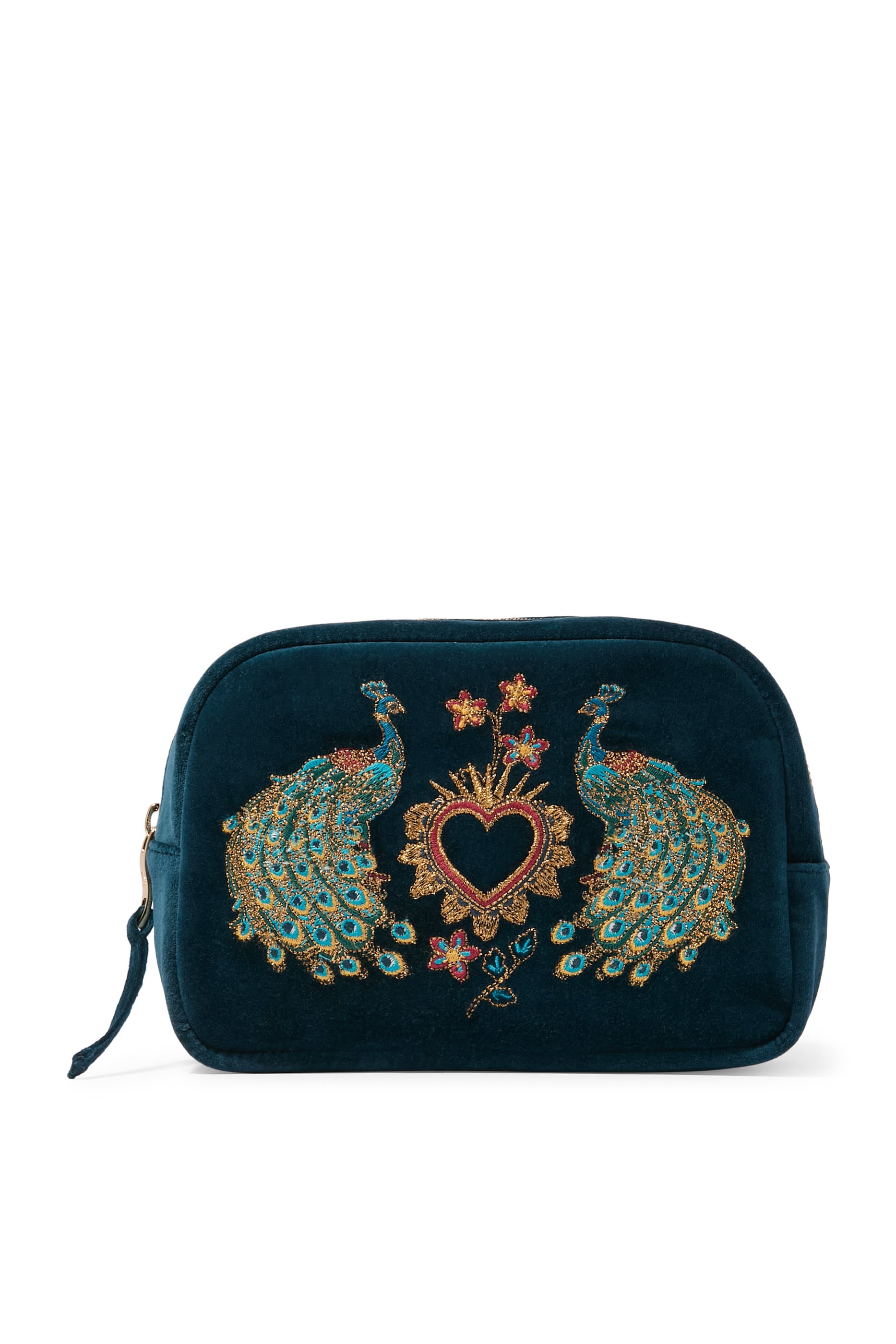Peacock Floral Velvet Makeup Bag