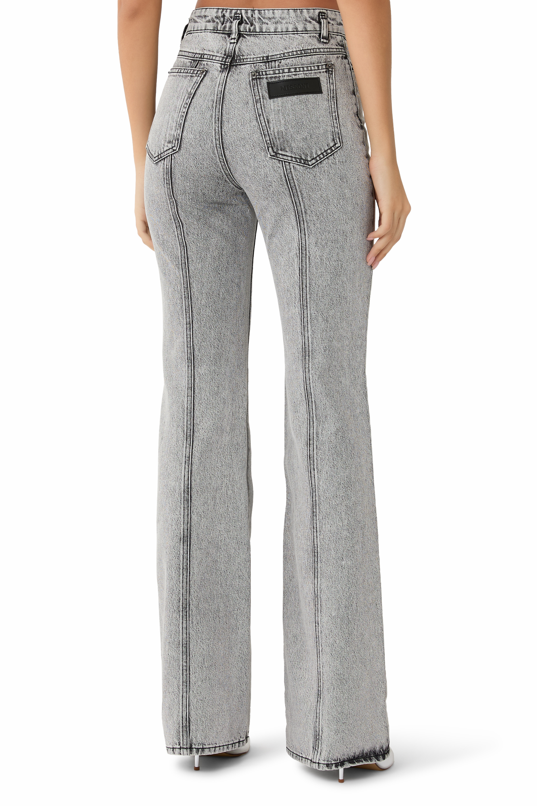 Solid Bleached Denim Flared Jeans