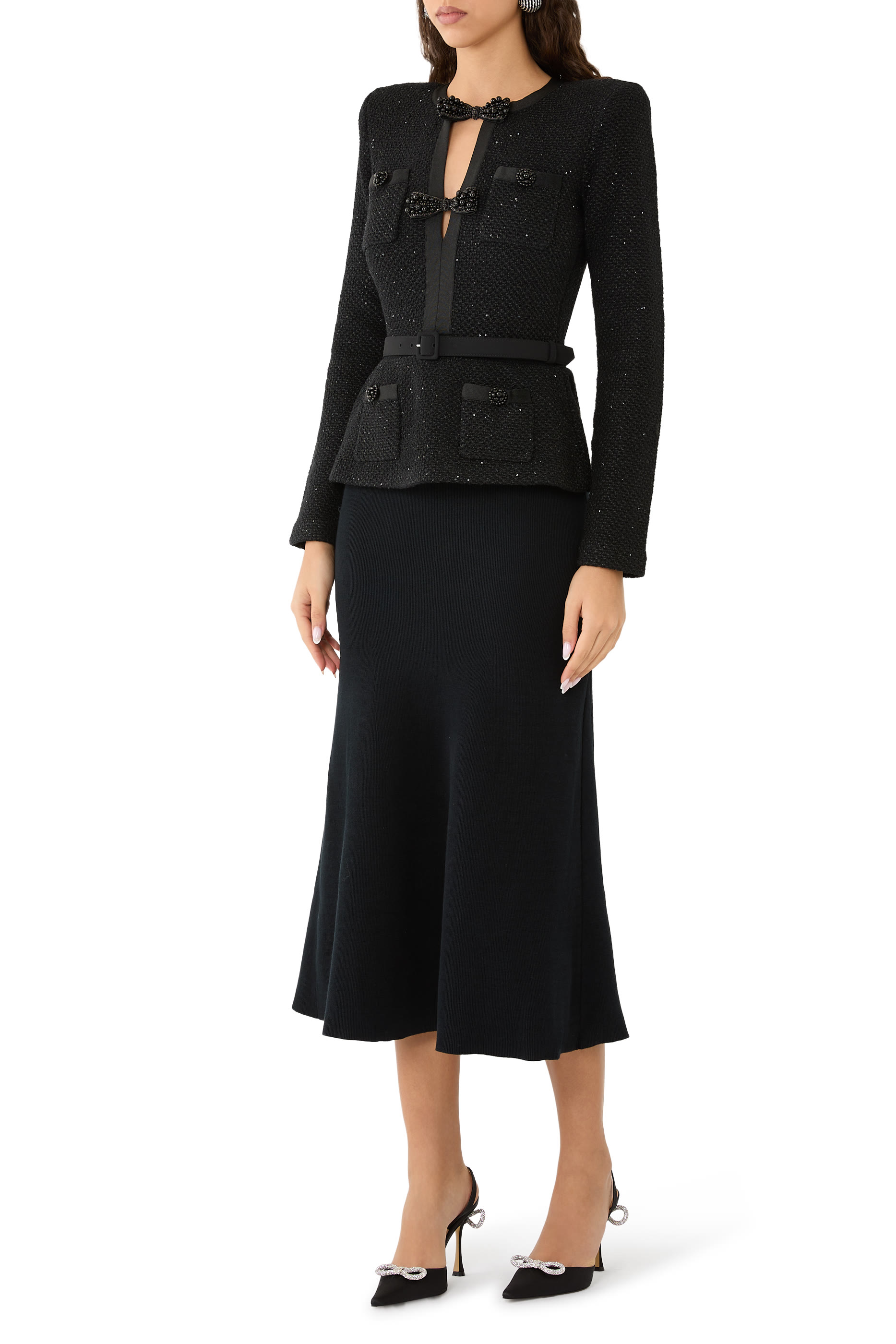 Sequin Knit Tailored Midi Dress