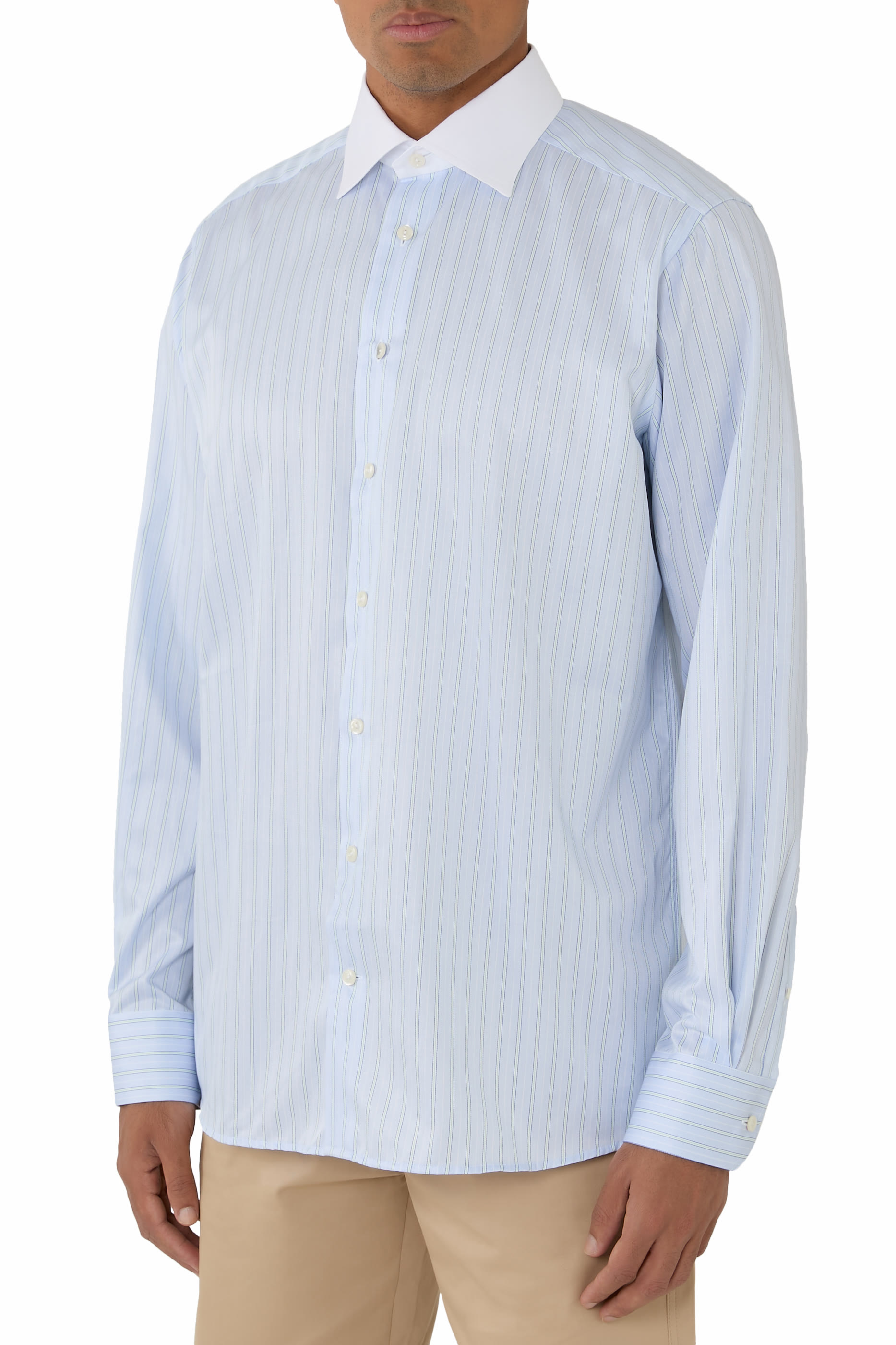 Striped Collar Signature Twill Shirt