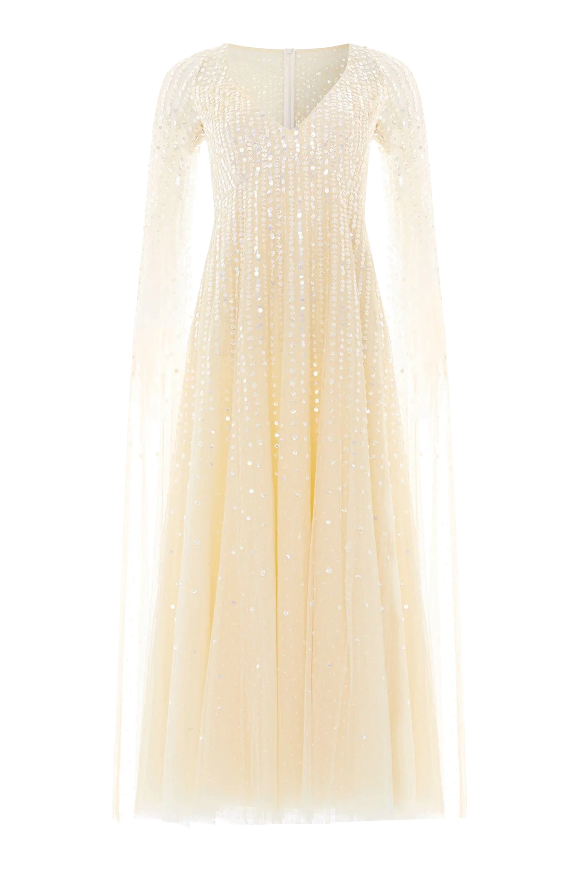 Moonlight Sequin V-Neck Cape Sleeve Gown