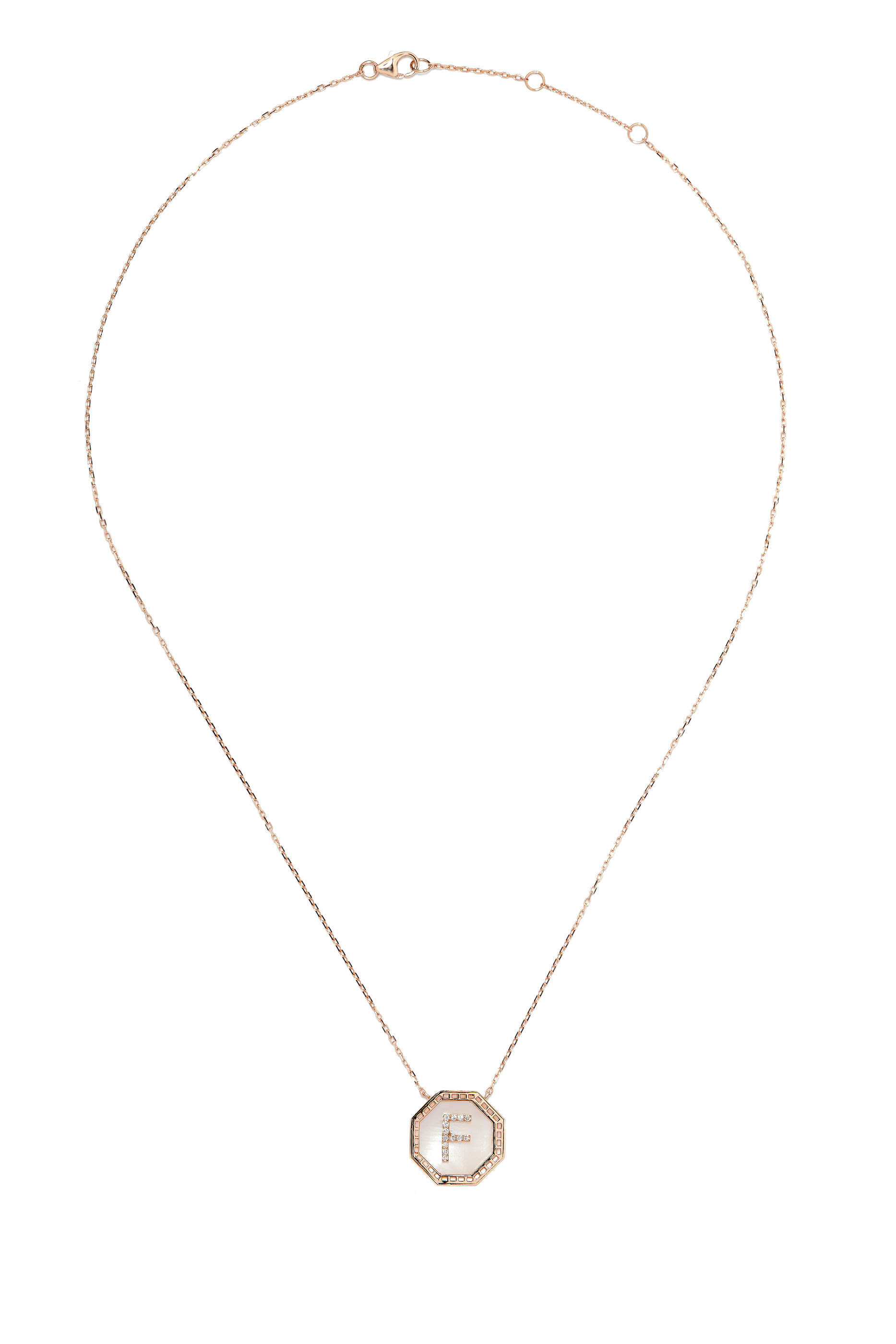  Harf Turath Letter A Pendant Necklace, 18k Rose Gold, Diamonds & Mother of Pearl