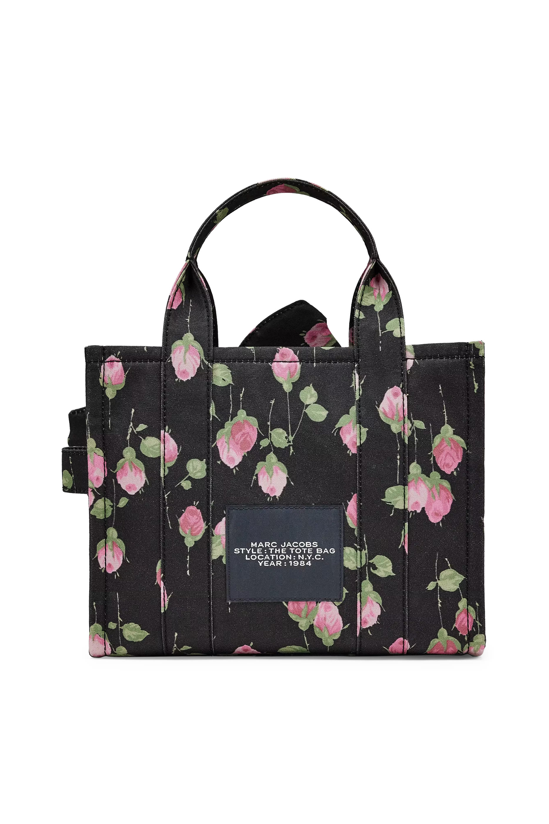 Small Tote Bag In Vintage Floral Canvas With Oversized Bow 