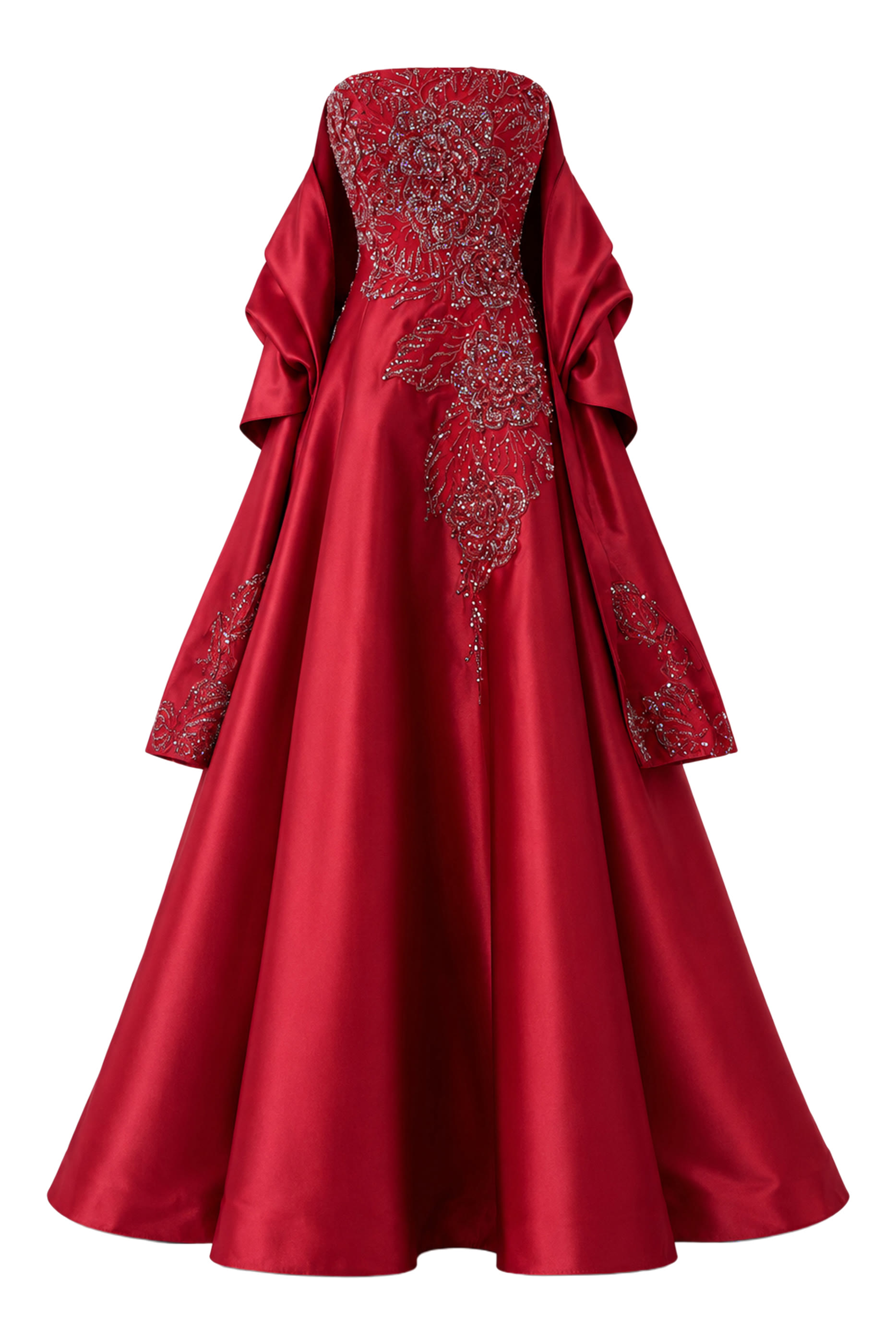 Strapless Floral Appliqué Ball Gown