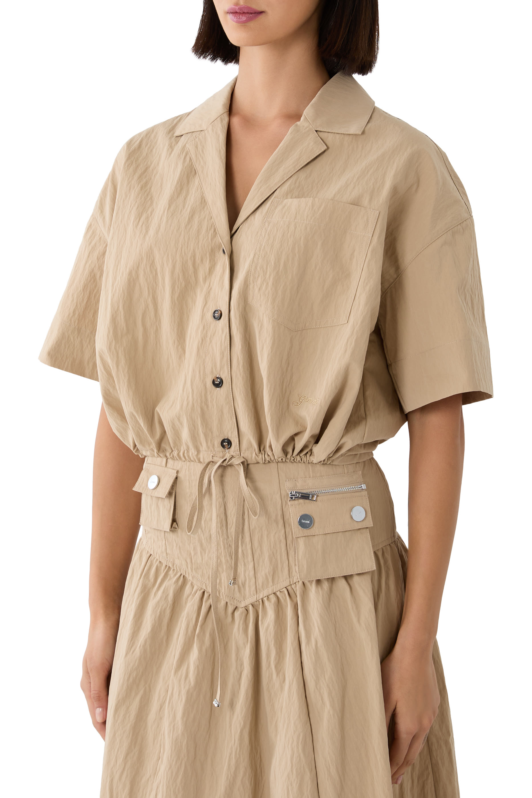 Washed Cotton Cropped Bowling Shirt