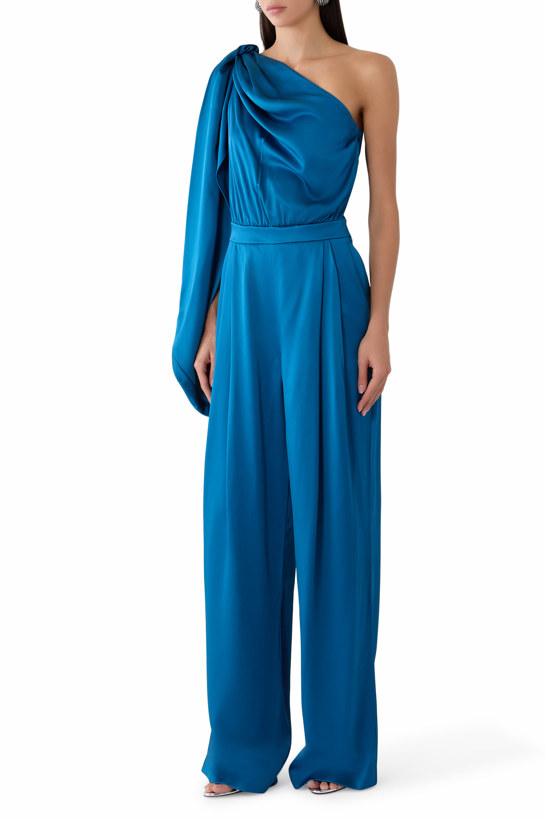 One Shoulder Satin Jumpsuit 