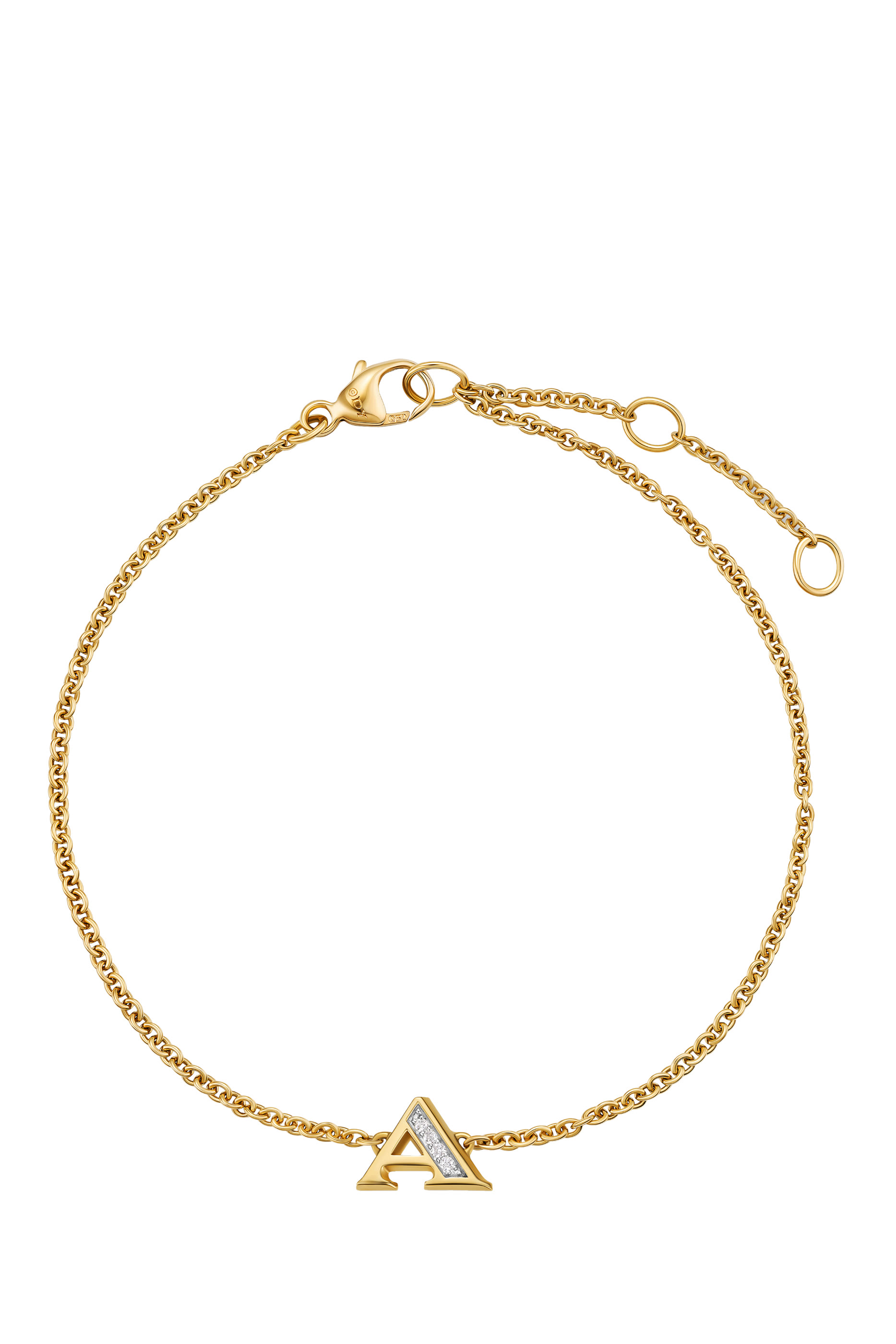Petite Pavé A Initial Chain Bracelet, 18K Yellow Gold & Diamonds