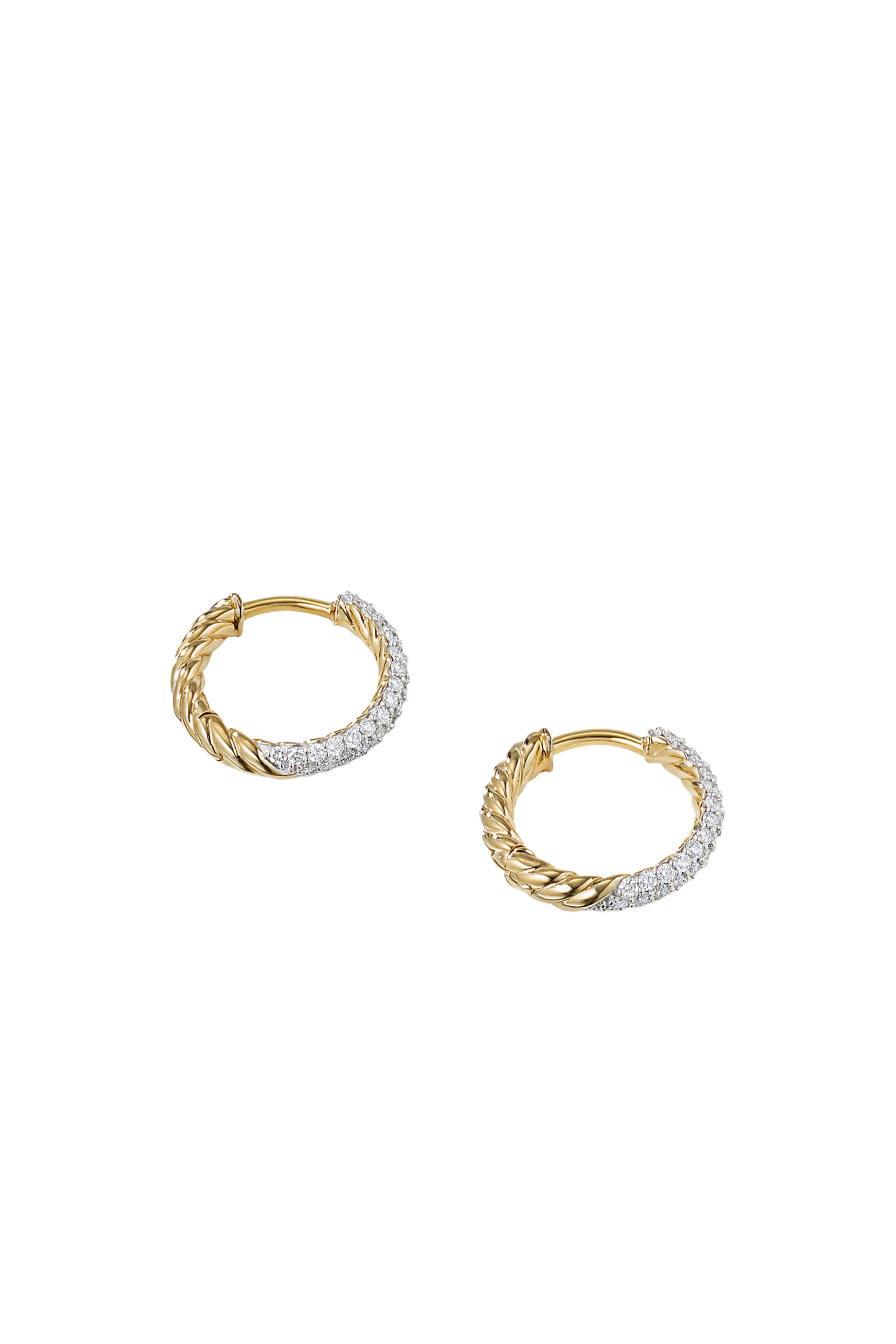 Petite Pav&eacute; Huggie Hoop Earrings, 18k Yellow Gold & Diamonds