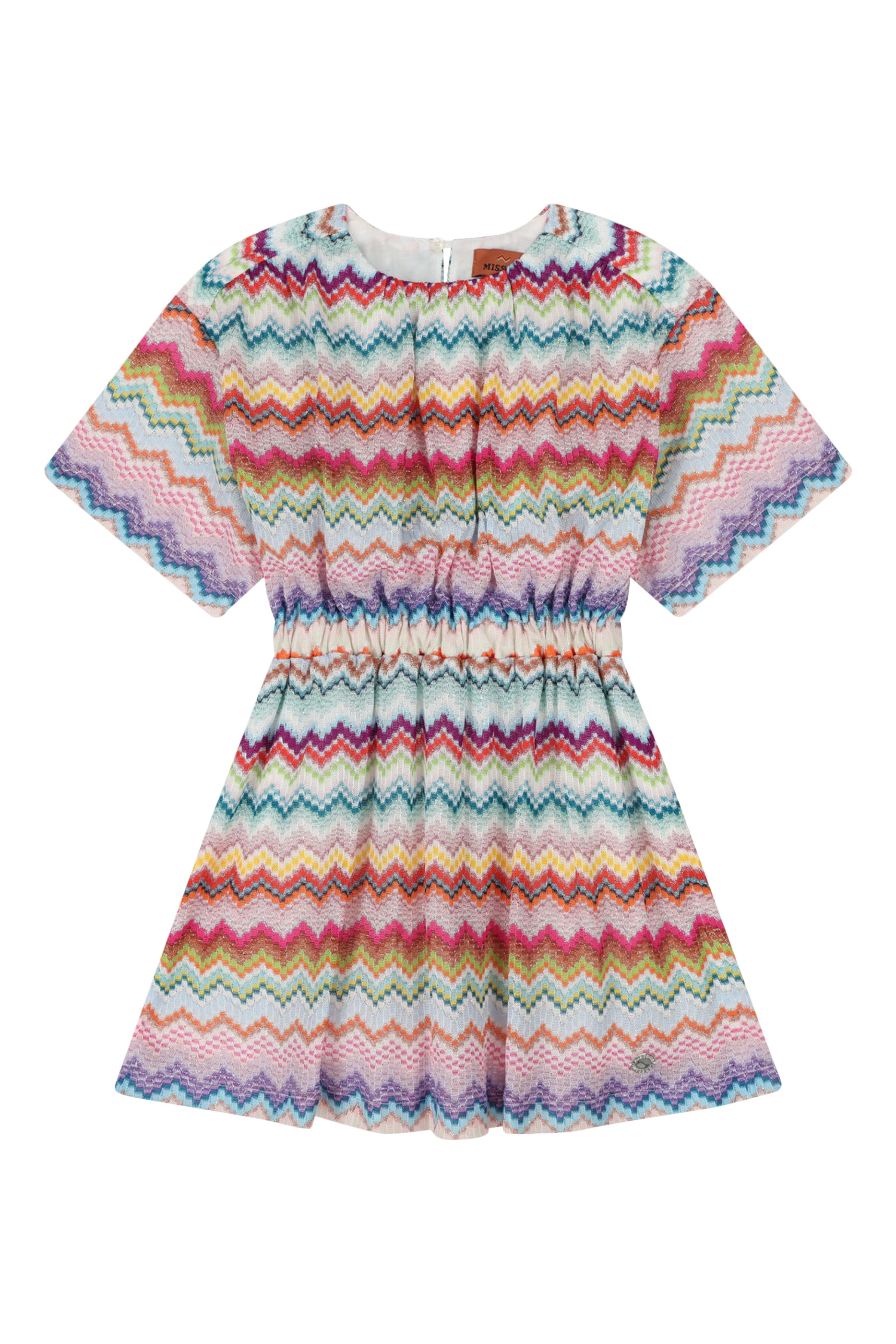Kids Zig Zag Knit Short Sleeves Midi Dress