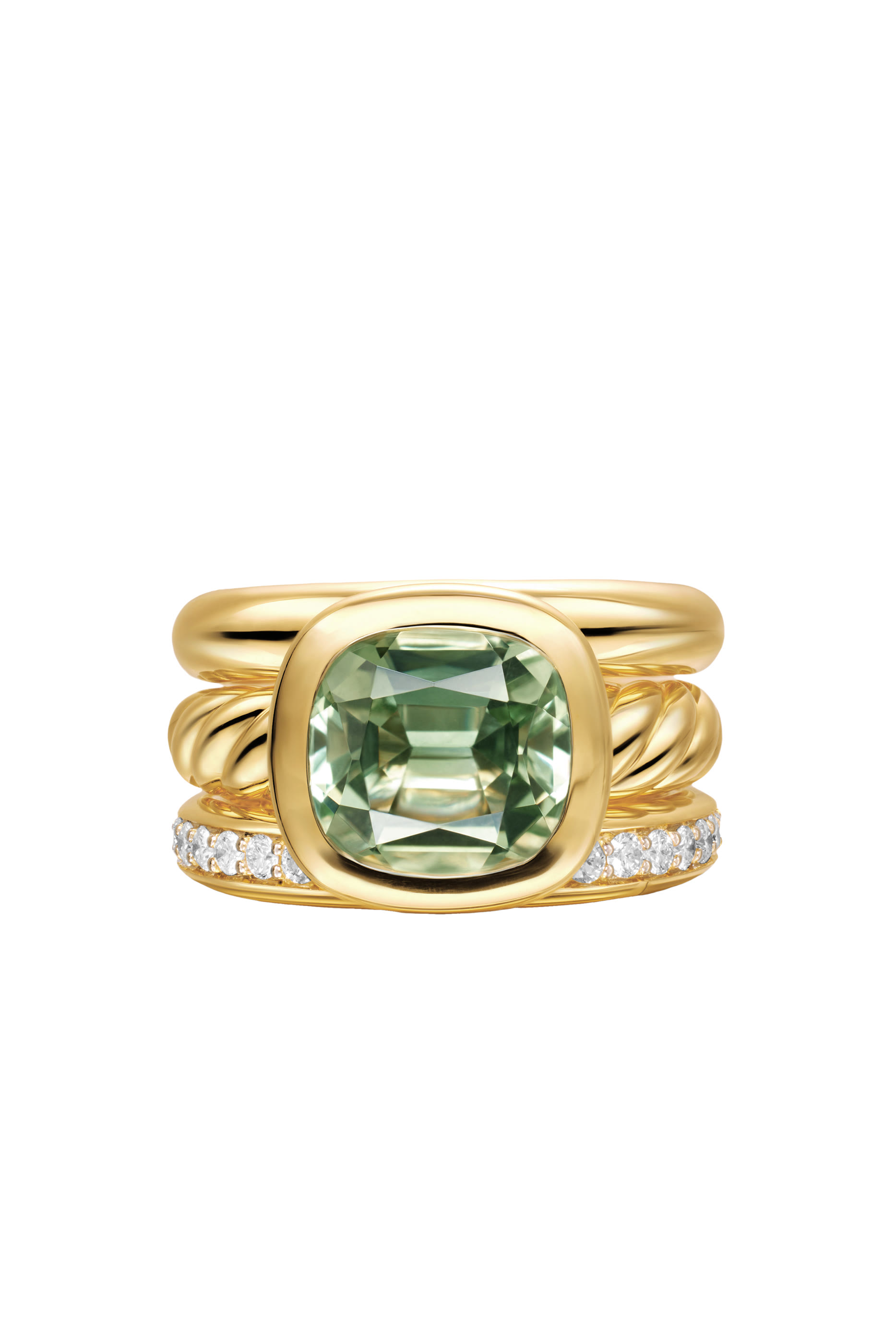  DY Mercer&reg; Three Row Stone Ring, 18K Yellow Gold with Prasiolite and Diamonds