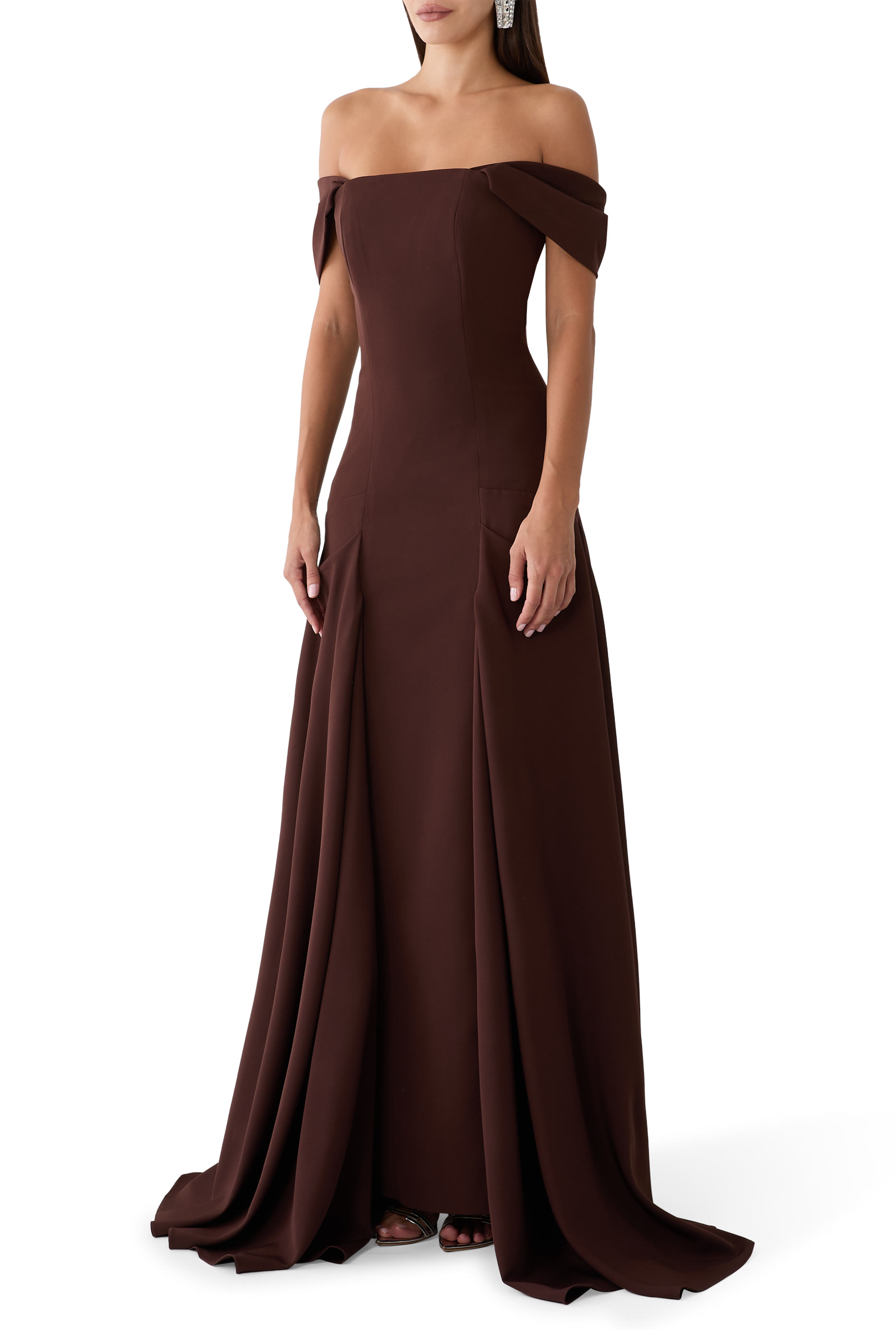 Fallen Sleeve Crepe Gown