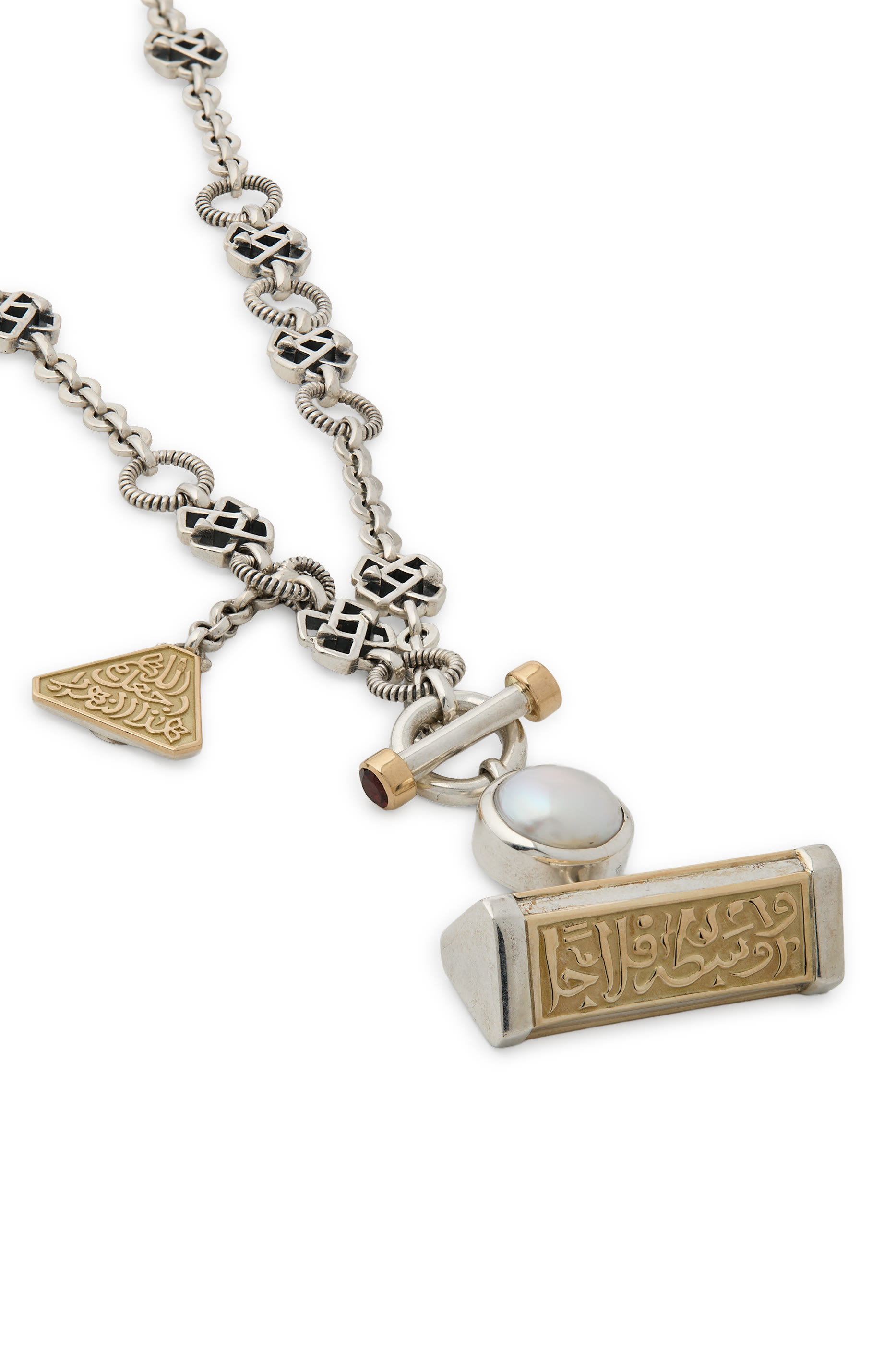 Multi-Way Necklace, 18K Gold and Sterling Silver, Pearl & Garnet