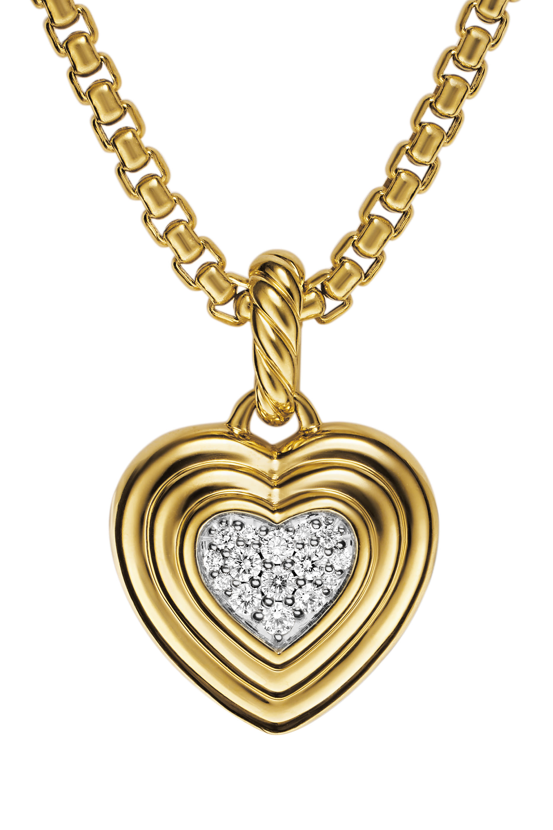 Puffy Heart Pendant, 18K Yellow Gold & Diamonds