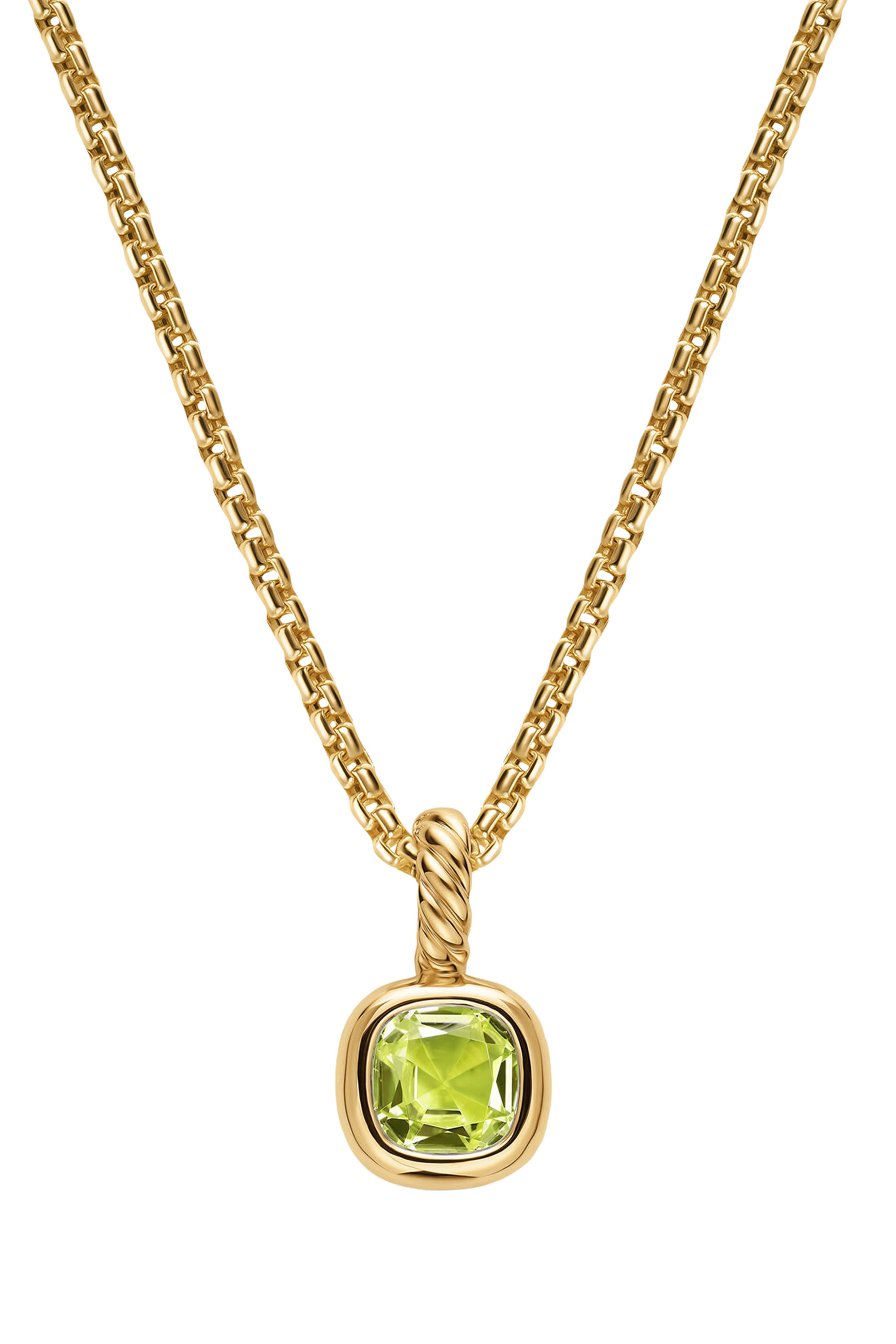 Mini Cushion Cut Amulet, 18K Yellow Gold & Peridot