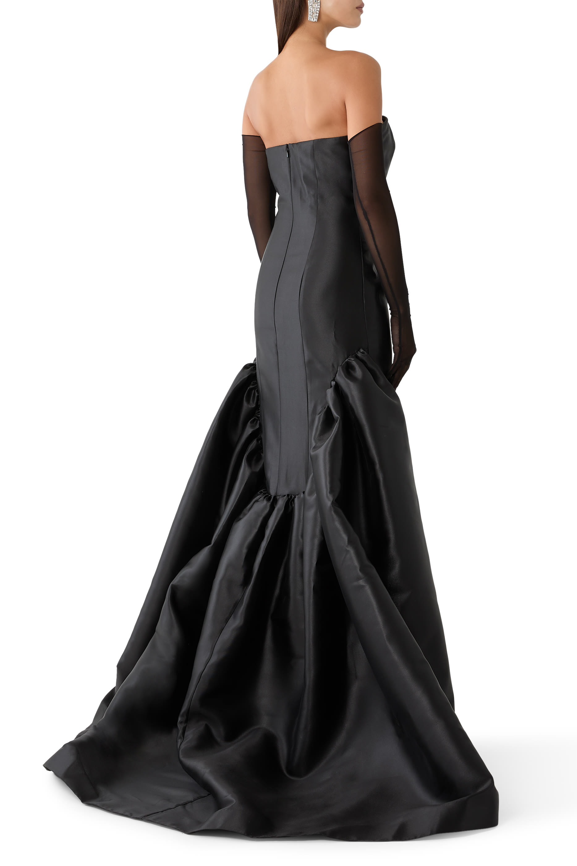 Strapless Mikado Gown with Train & Gloves