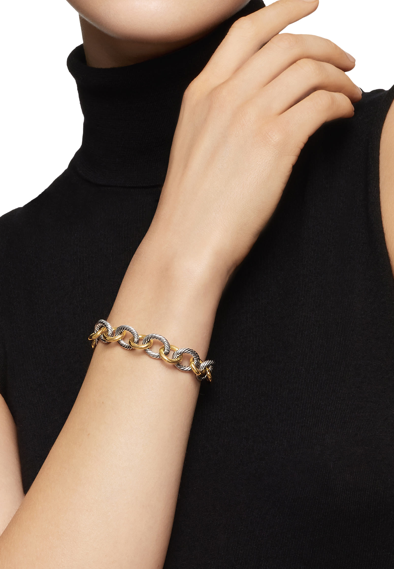Oval Link Chain Bracelet, 18K Yellow Gold & Sterling Silver