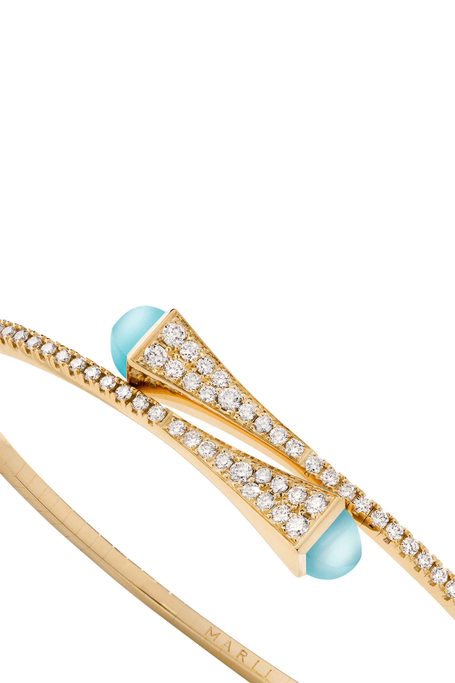 Cleo Slim Slip-On Bracelet, 18k Yellow Gold, Blue Chalcedony & Diamond