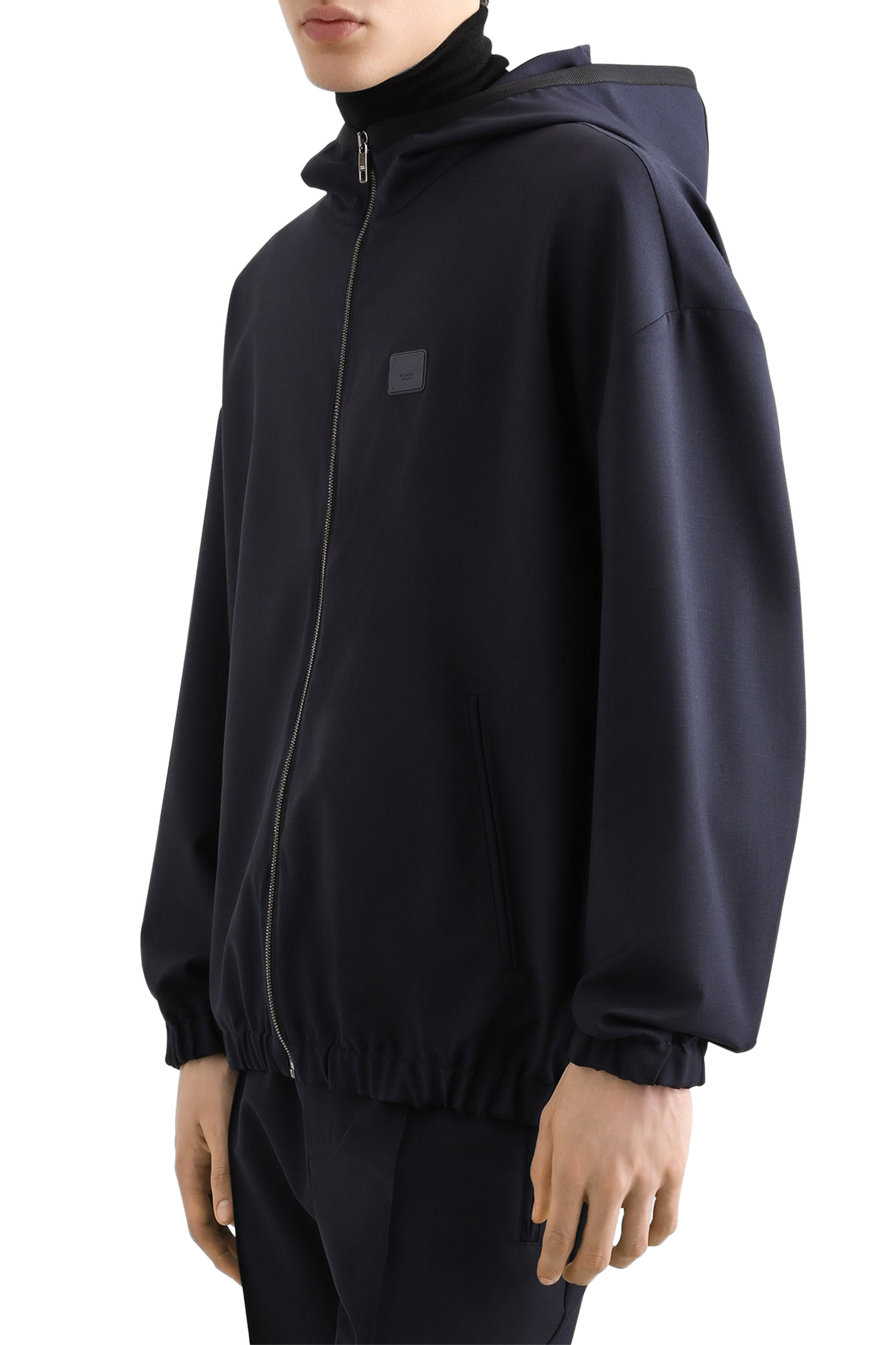 Logo Tag Hooded Woolen Jacket