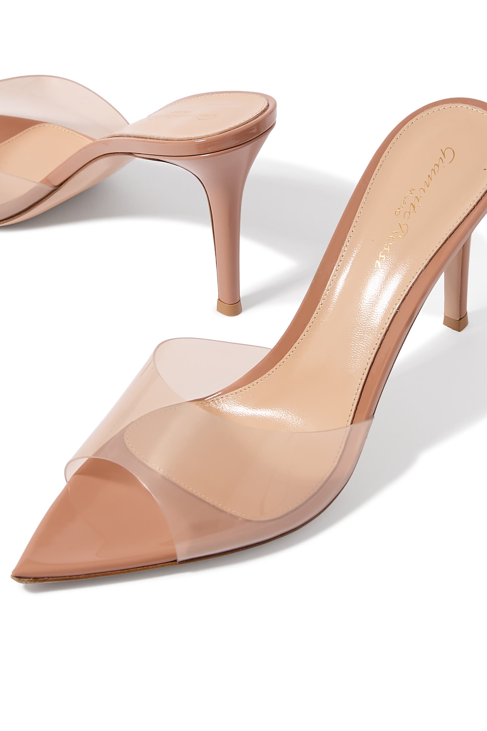 Elle 85 Mules in Plexi and Leather