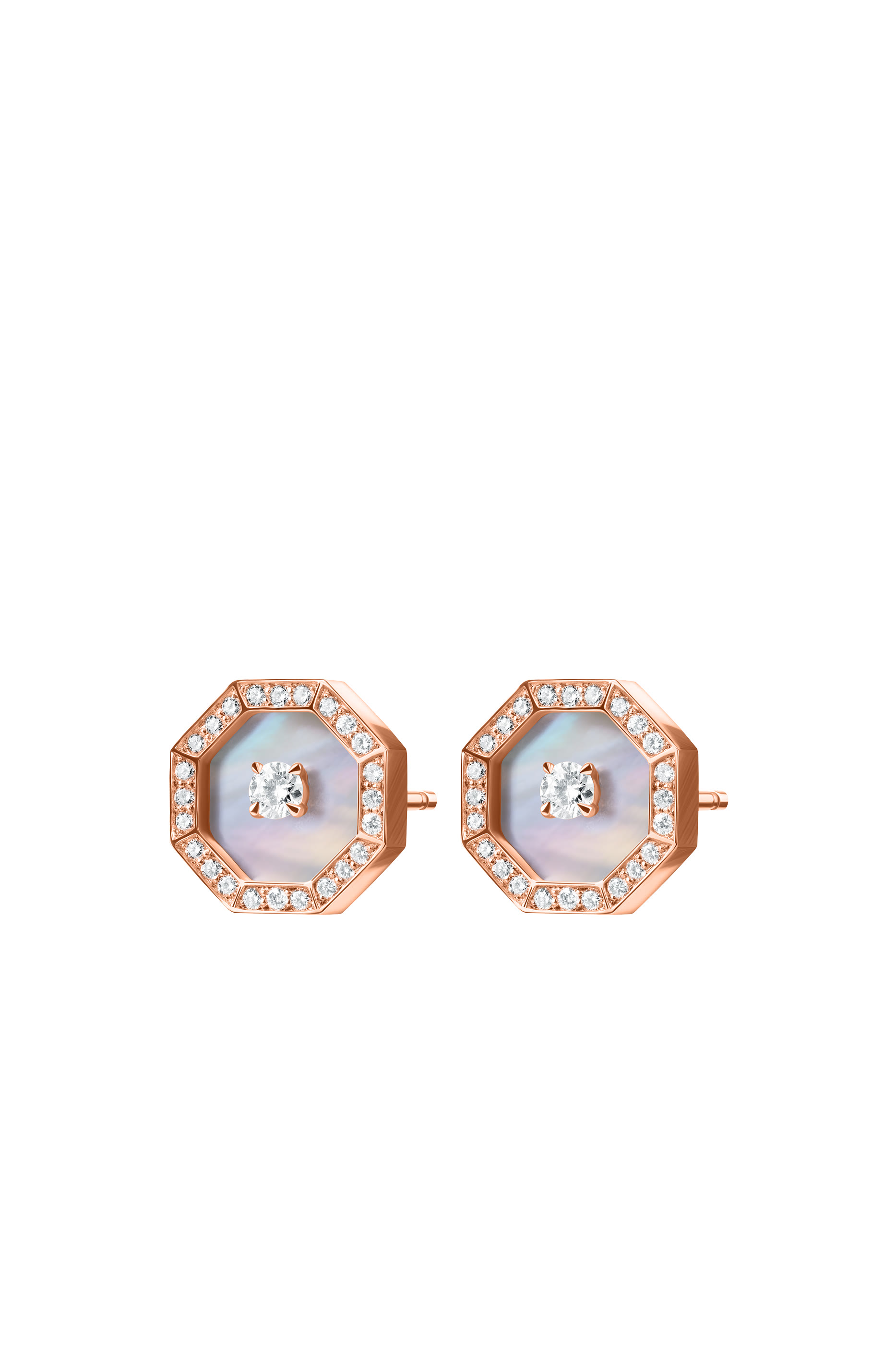 Ahjar Birwaz Stud Earrings, 18K Rose Gold with Diamonds & Mother of Pearl
