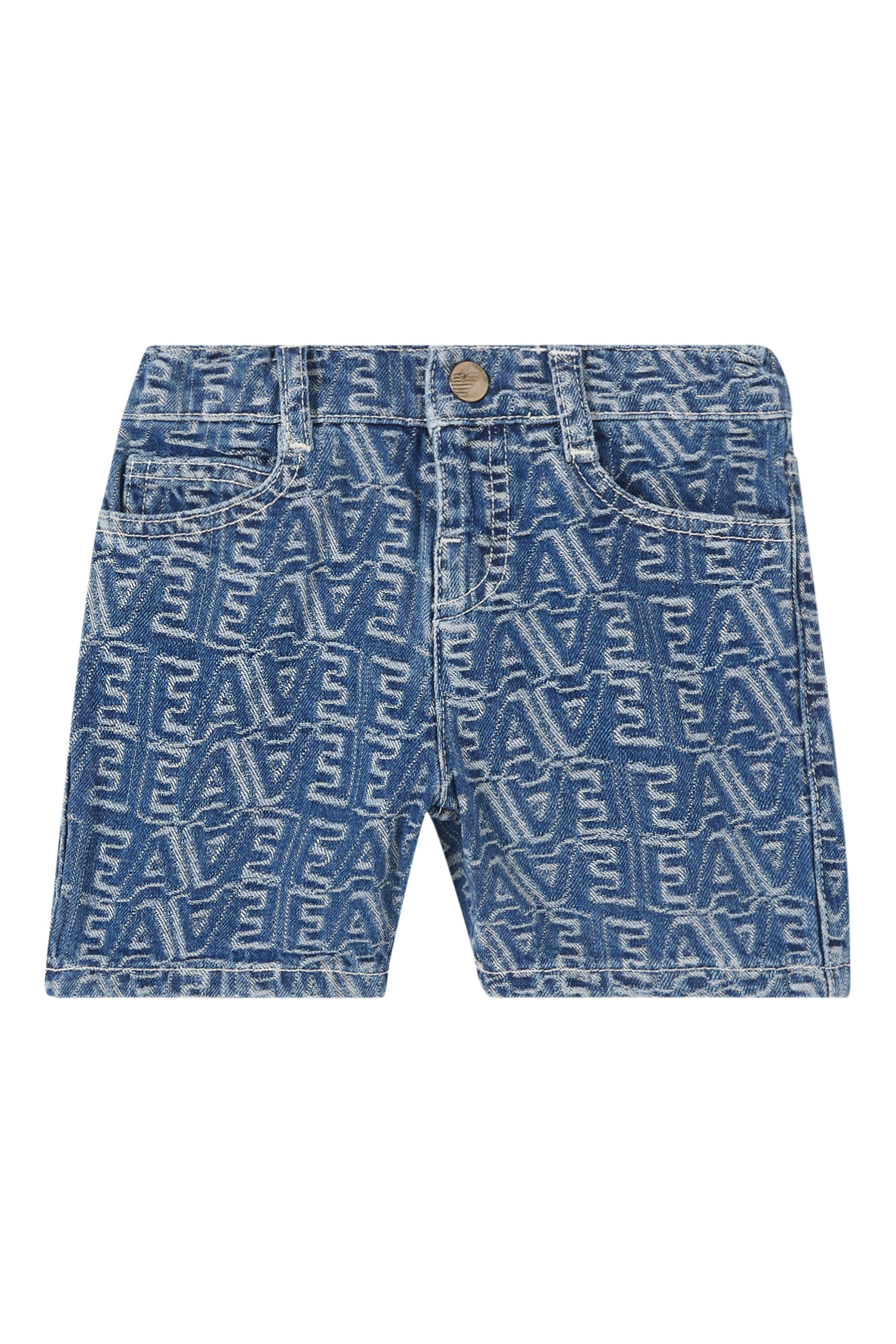 Kids All-Over Logo Lettering Denim Jacquard Shorts