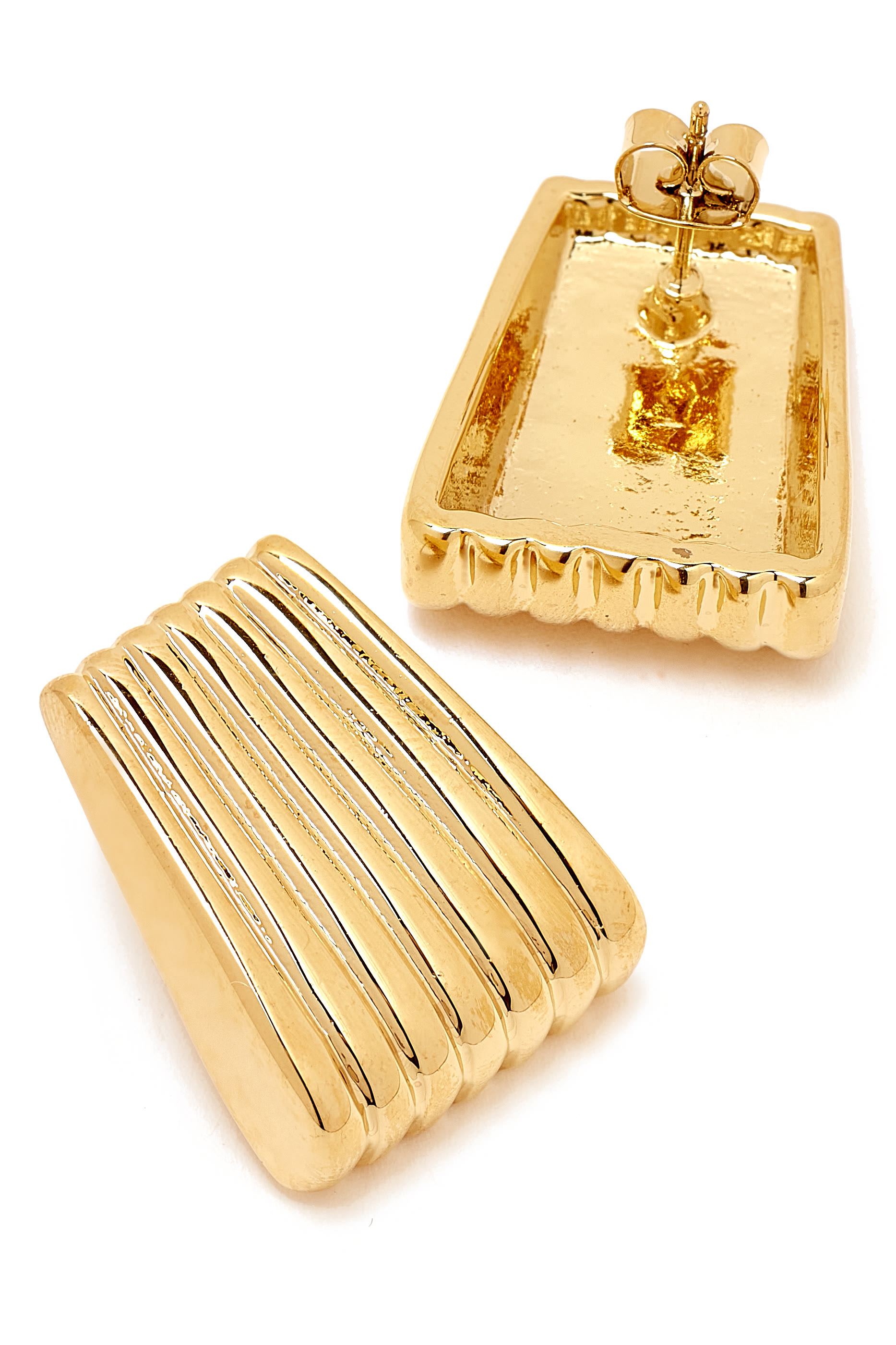 Ribbed Earrings, 18K Gold-Plated Brass