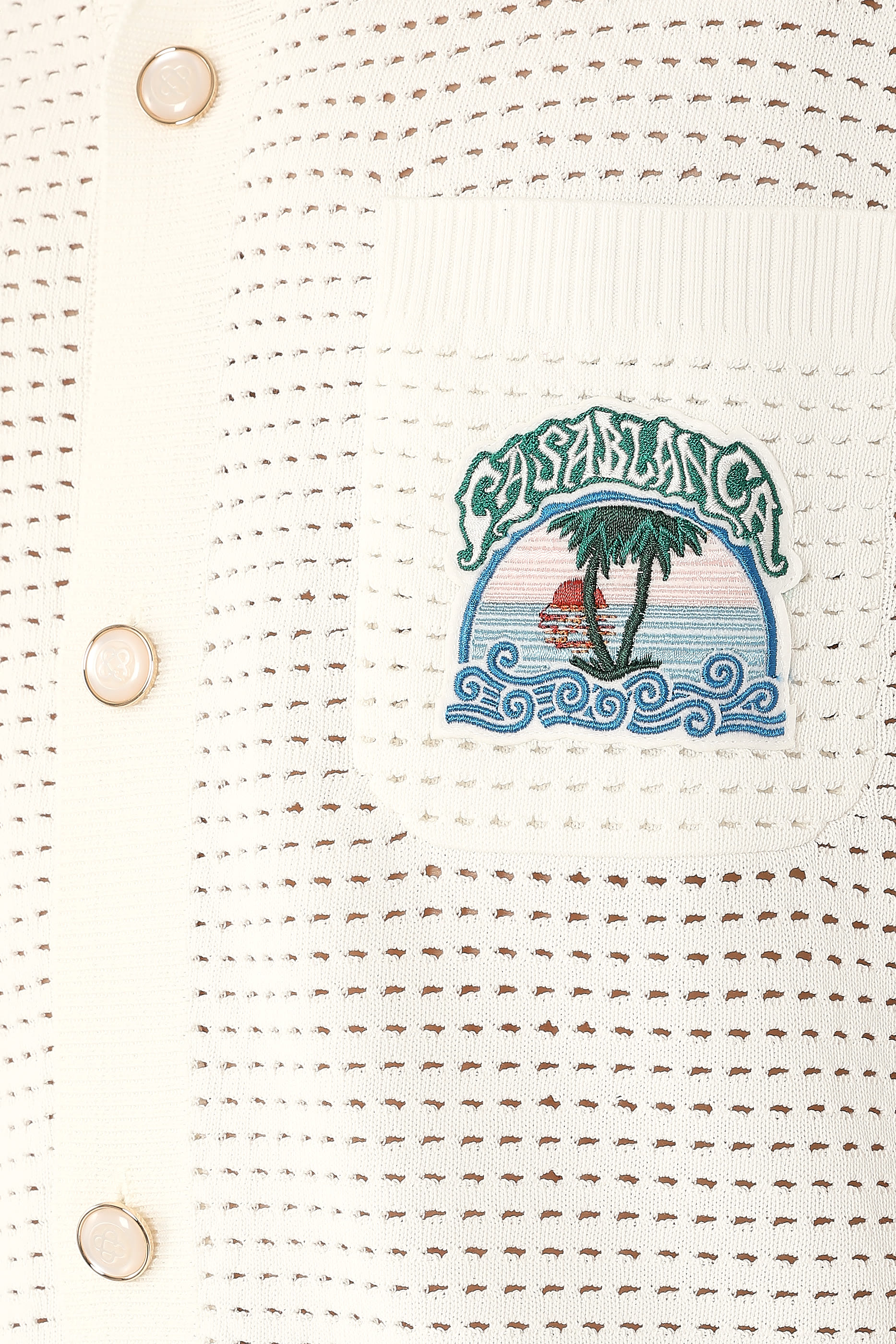  Palm Tree Emblem Crochet Short Sleeve Shirt