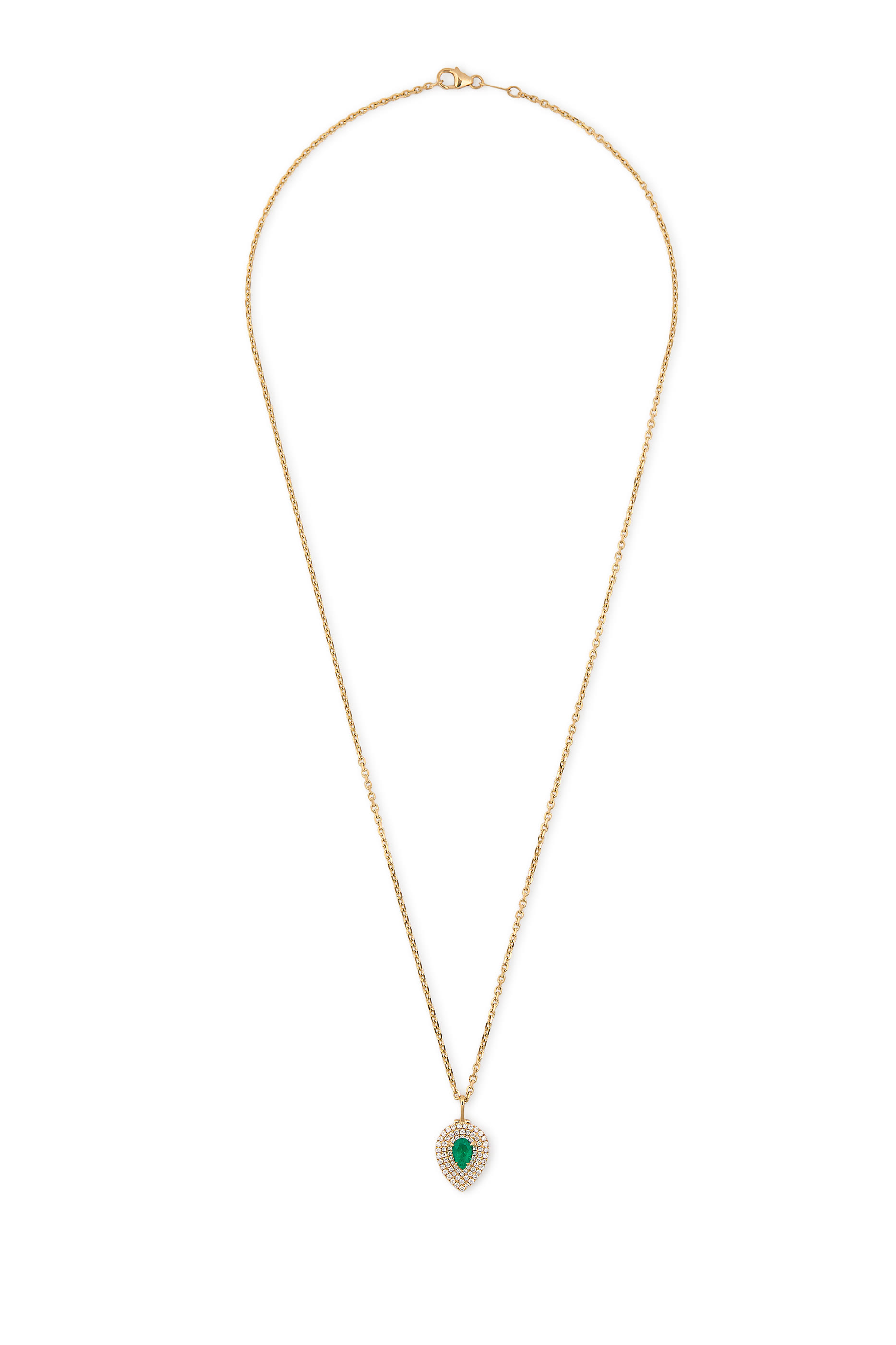 Pear-Shaped Loulou Locket, 18k Yellow Gold, Diamonds & Emerald