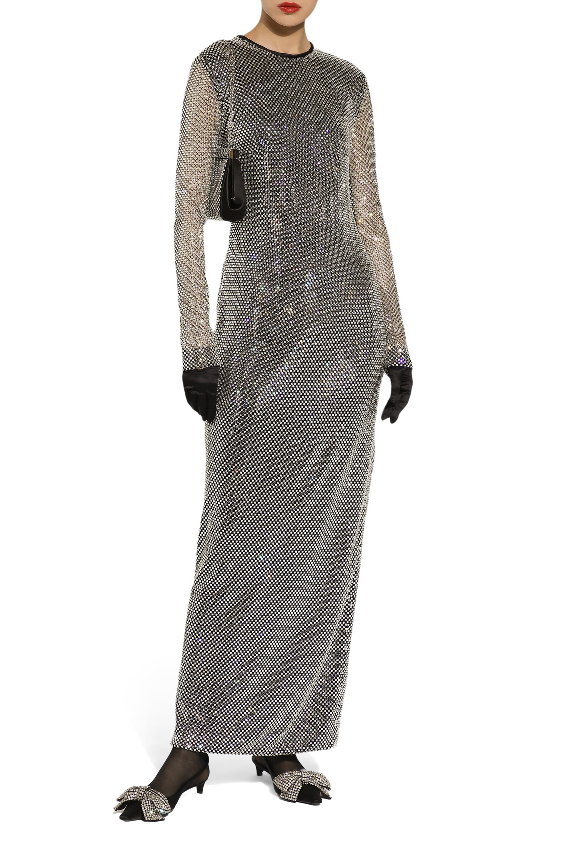  Long Crystal Mesh Dress