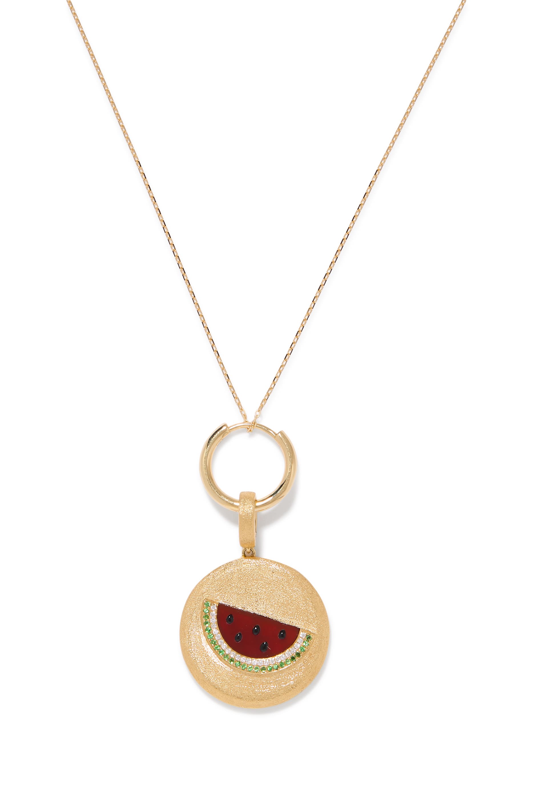  Watermelon Sands Charm, 18K Yellow Gold with Red Agate & Diamonds