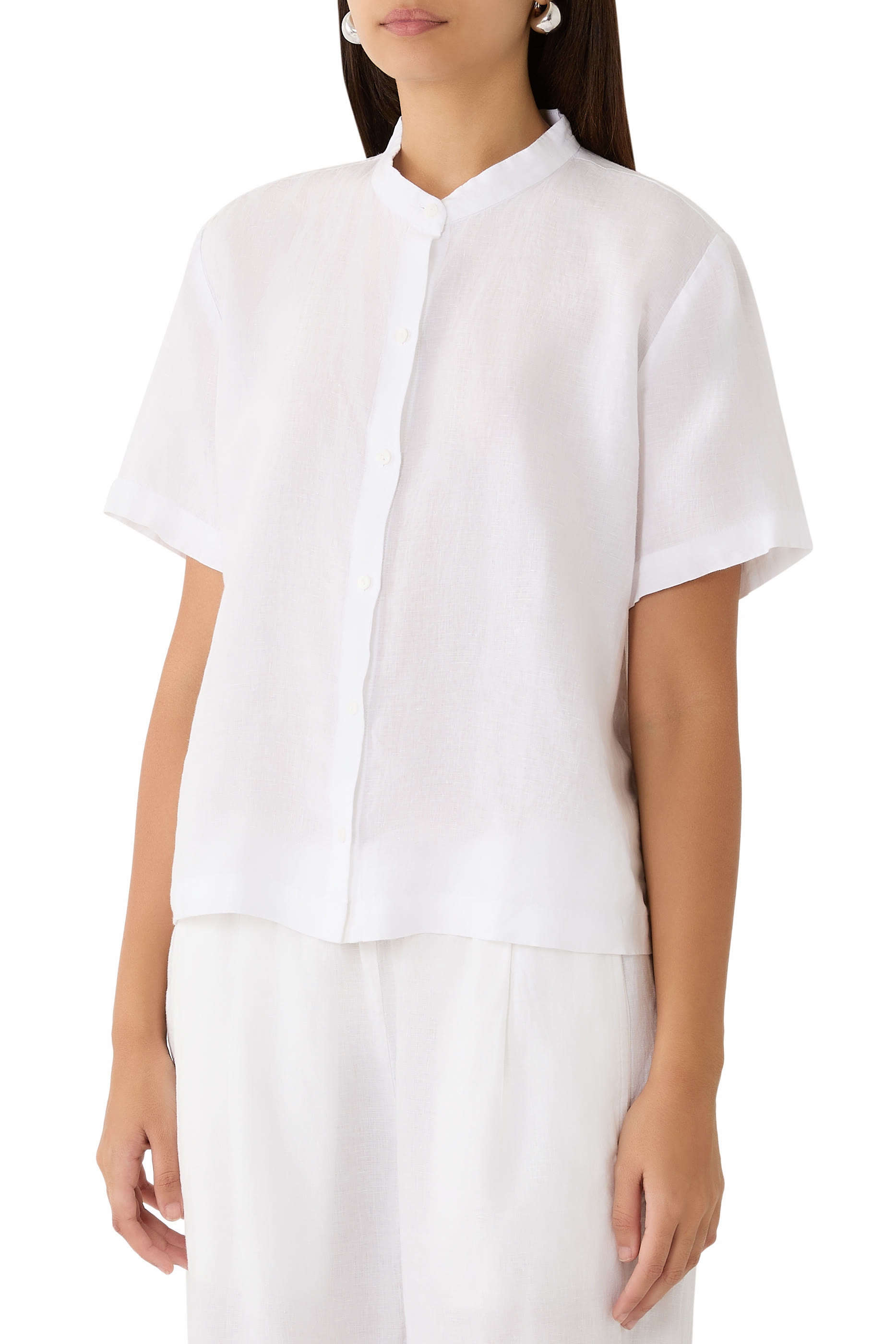 Organic Handkerchief Linen Band Collar Shirt