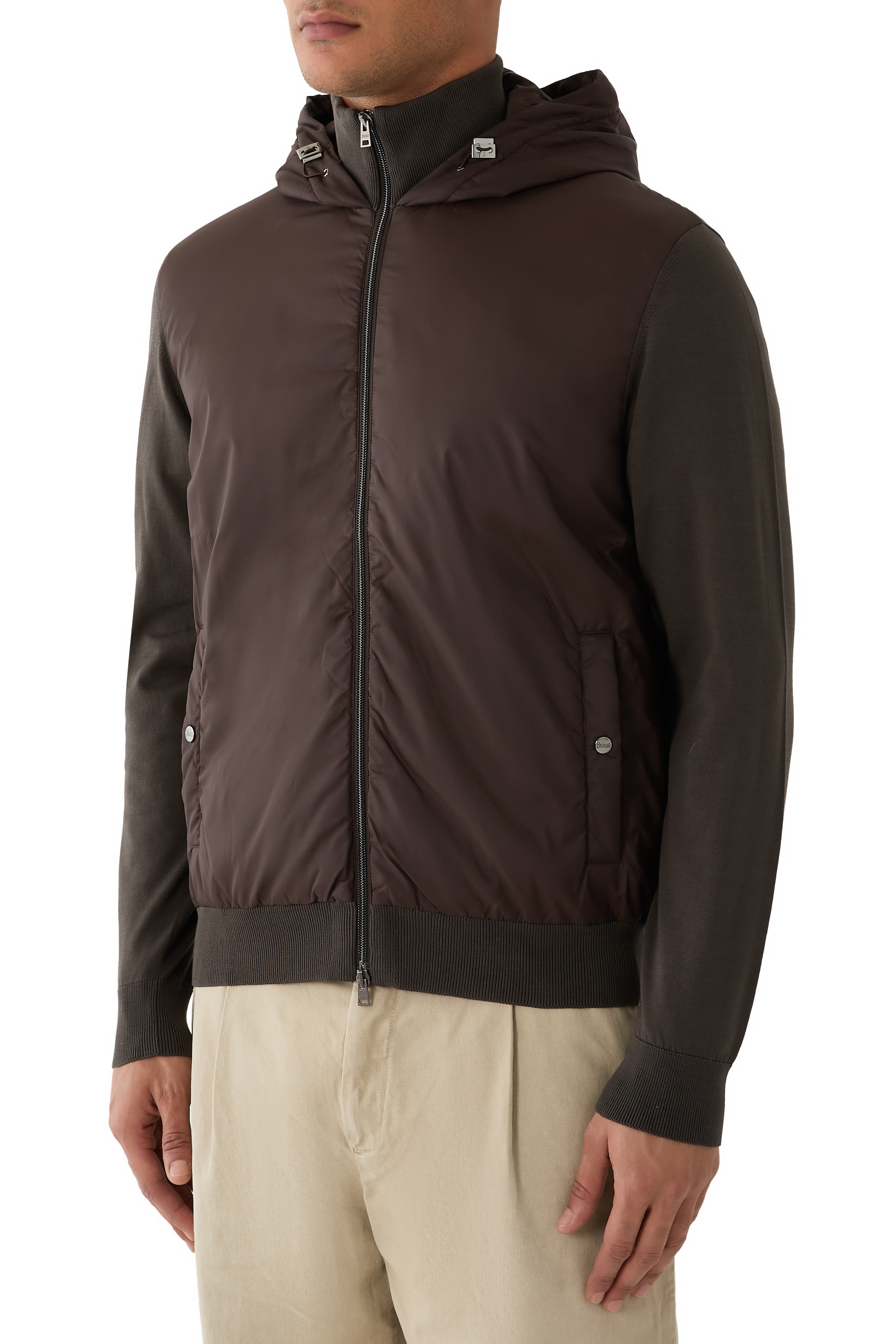 Hooded Cotton & Technical Fabric Blouson