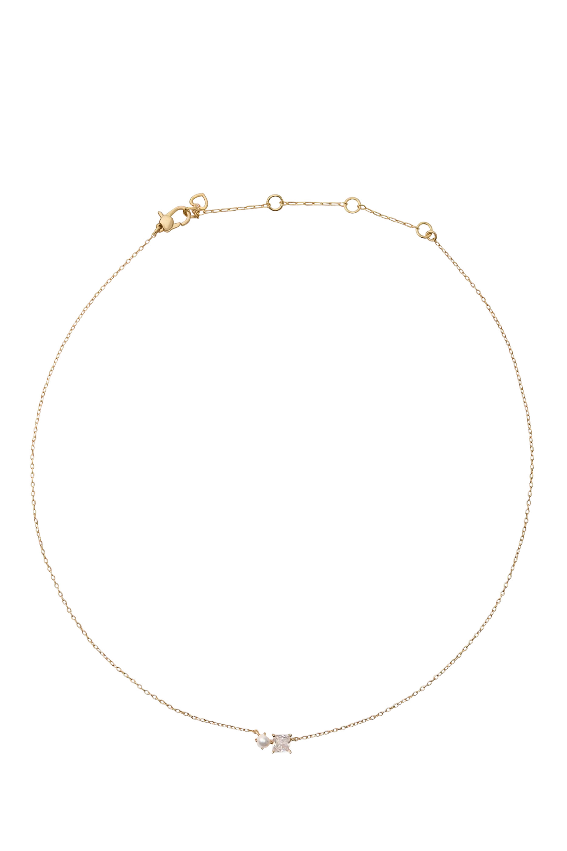 Victoria Pearl and Crystal Necklace, Plated Metal Stainless Steel & Glass Stone, Pearl