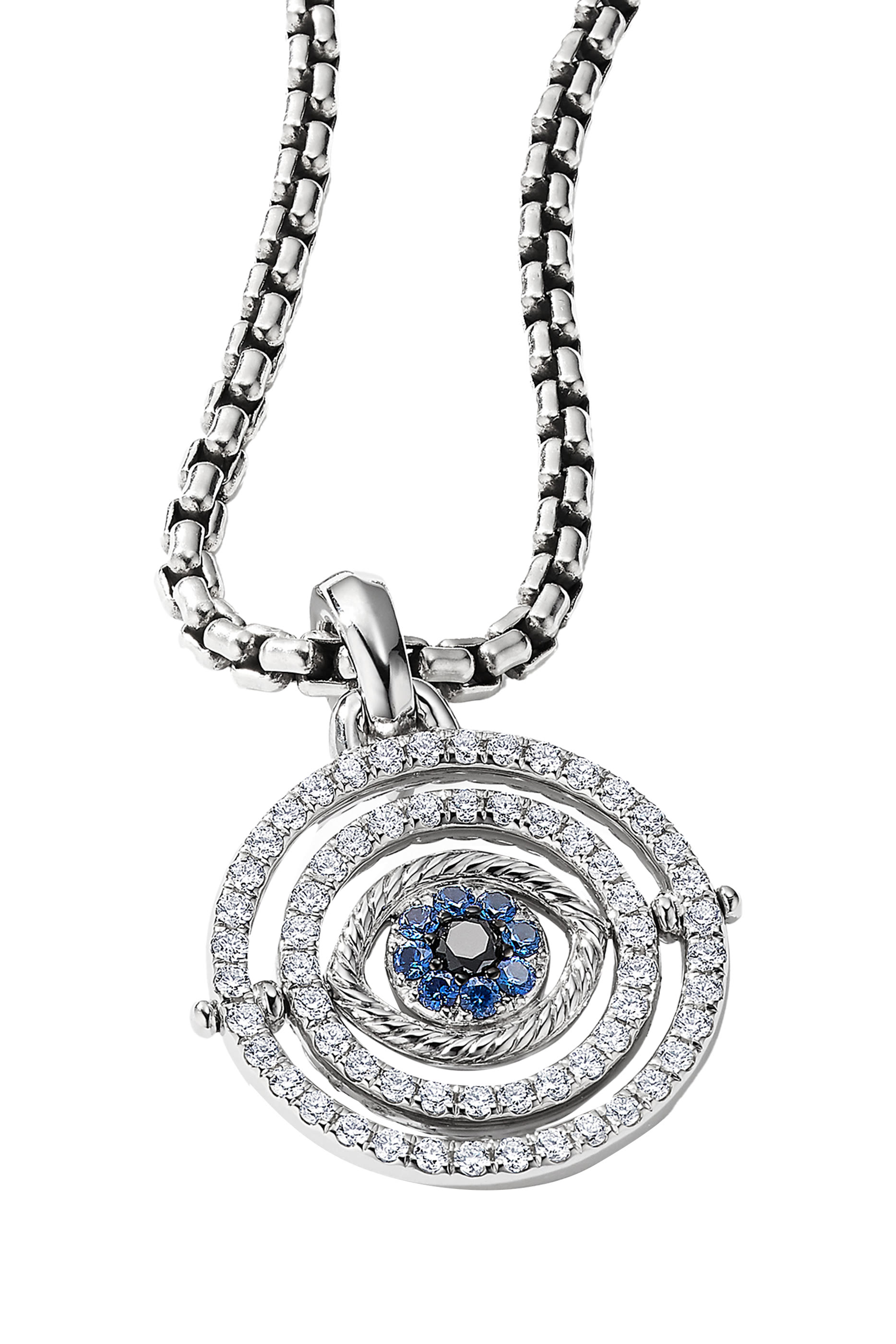Evil Eye Mobile Amulet, 18K White Gold with Diamonds & Blue Sapphire