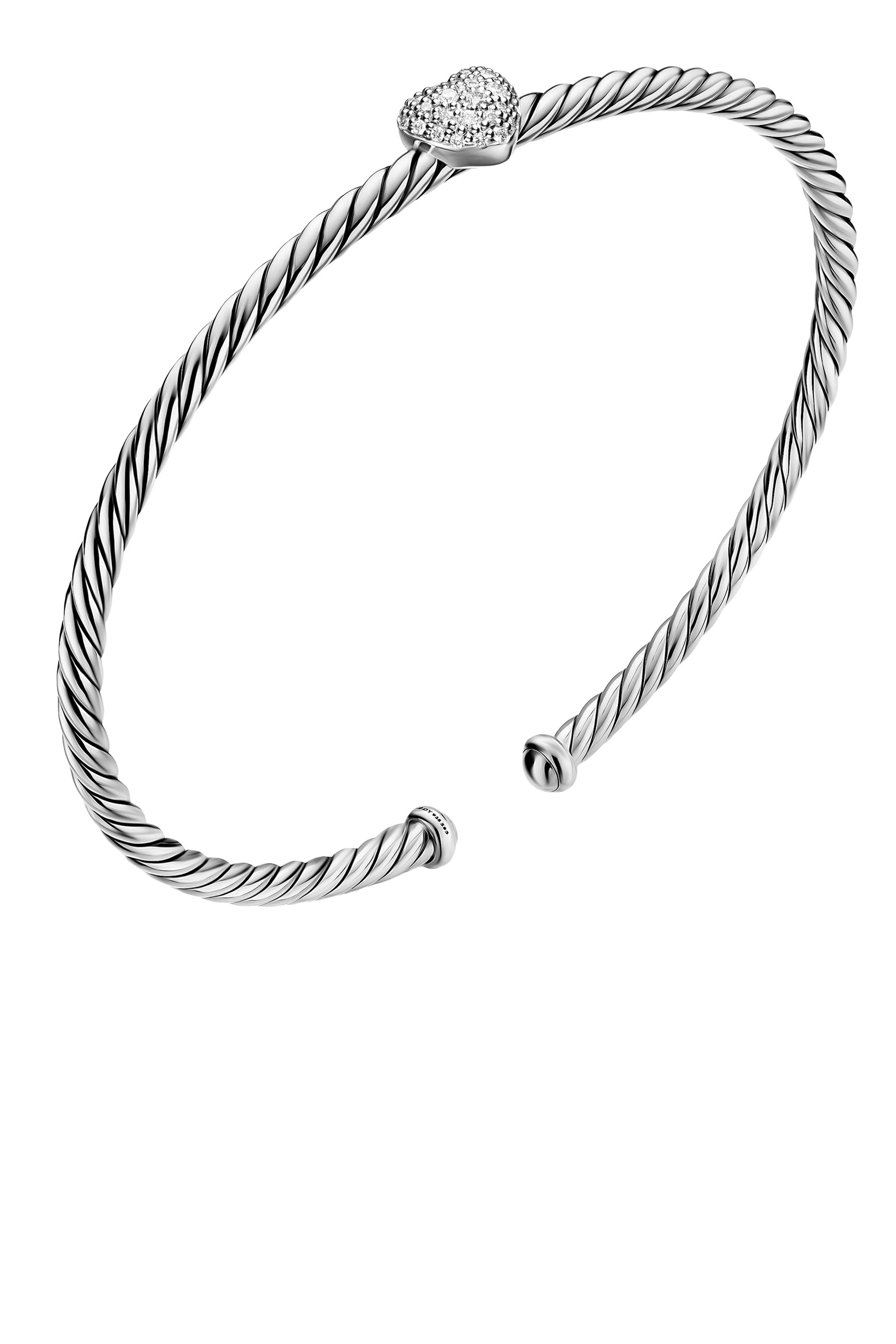 Micro Cable Flex® Heart Station Bracelet, Sterling Silver & Diamonds