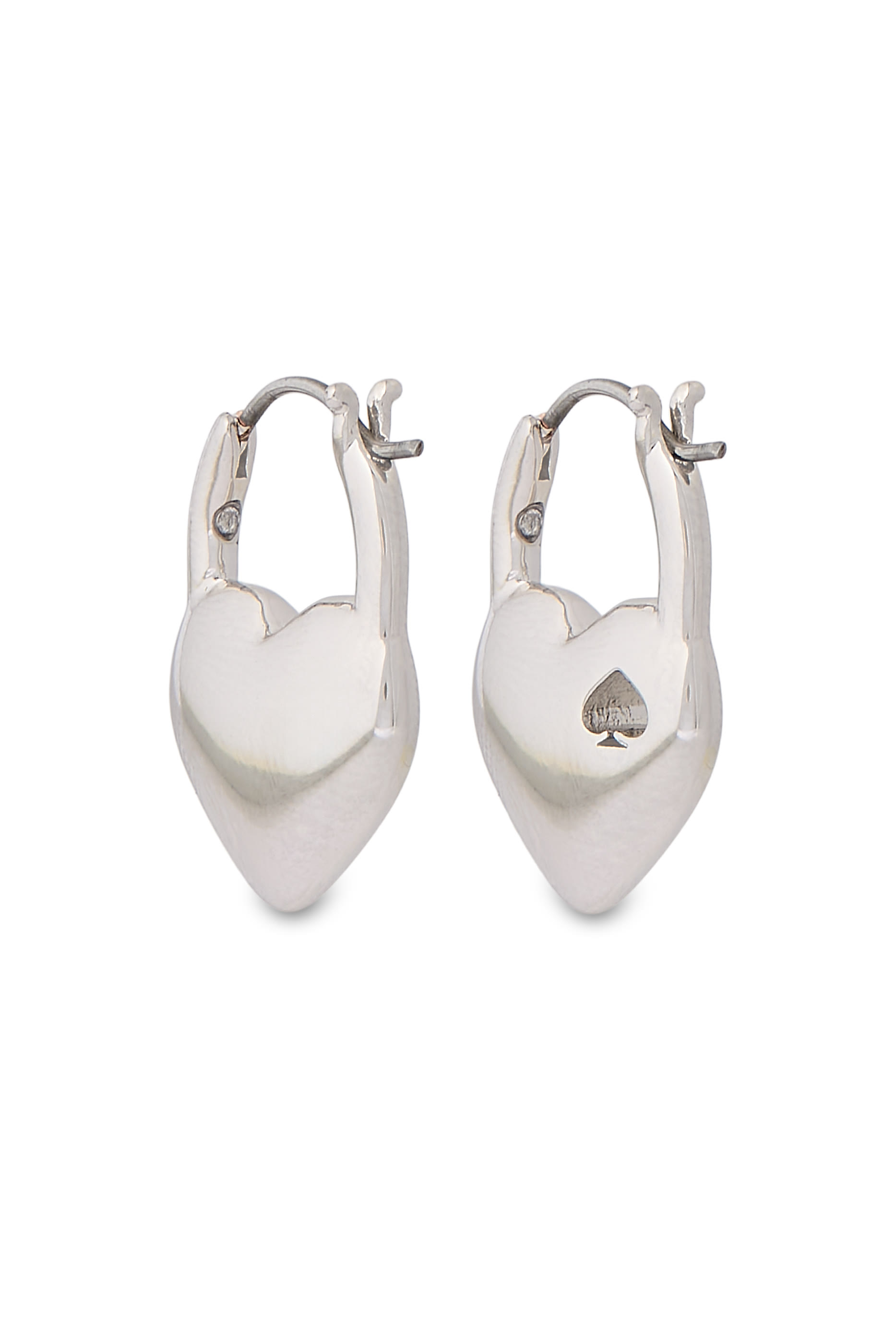 Heart Spade Huggies, Brass, Stainless Steel Posts & Cubic Zirconia