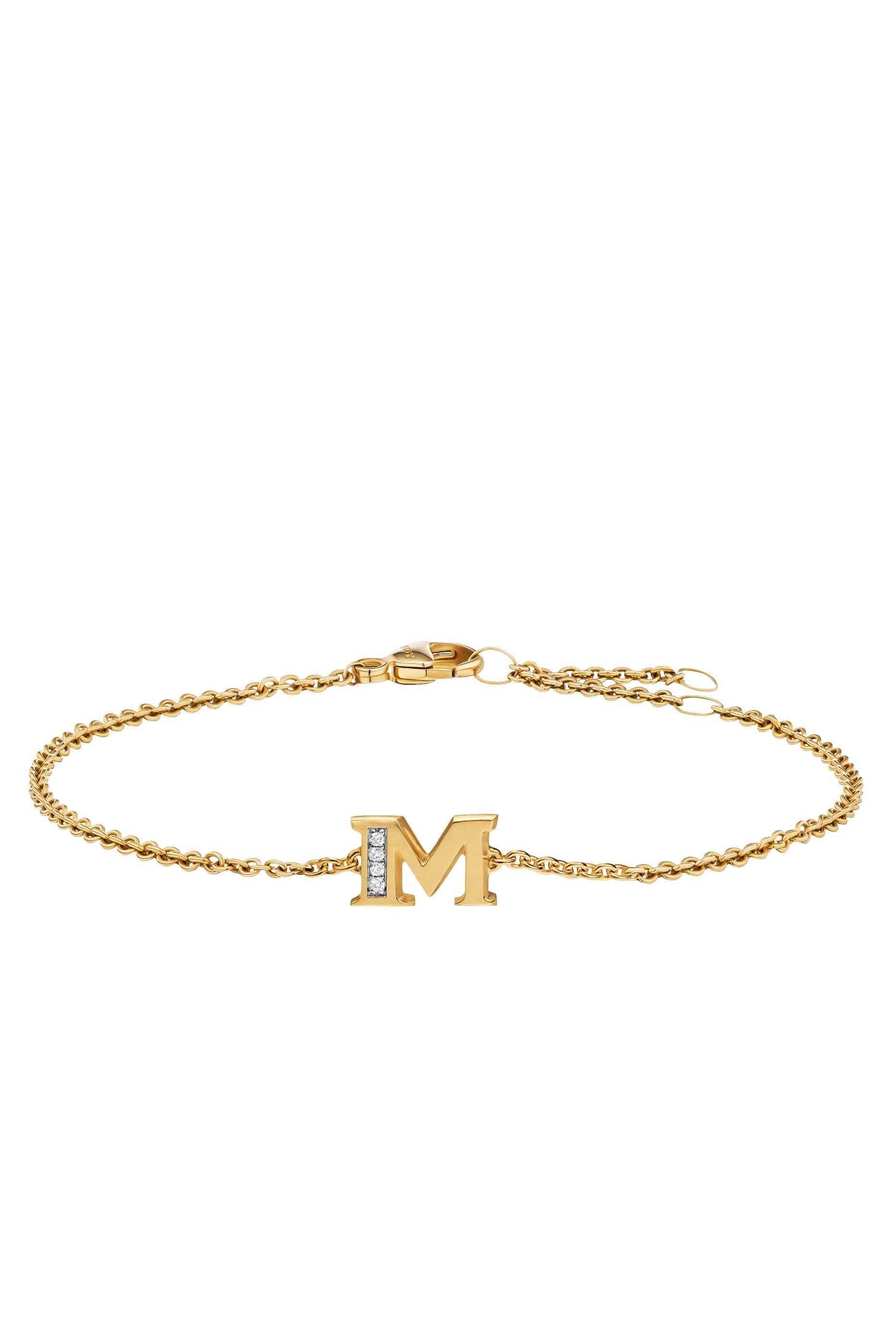 Petite Pavé M Initial Chain Bracelet, 18K Yellow Gold & Diamonds