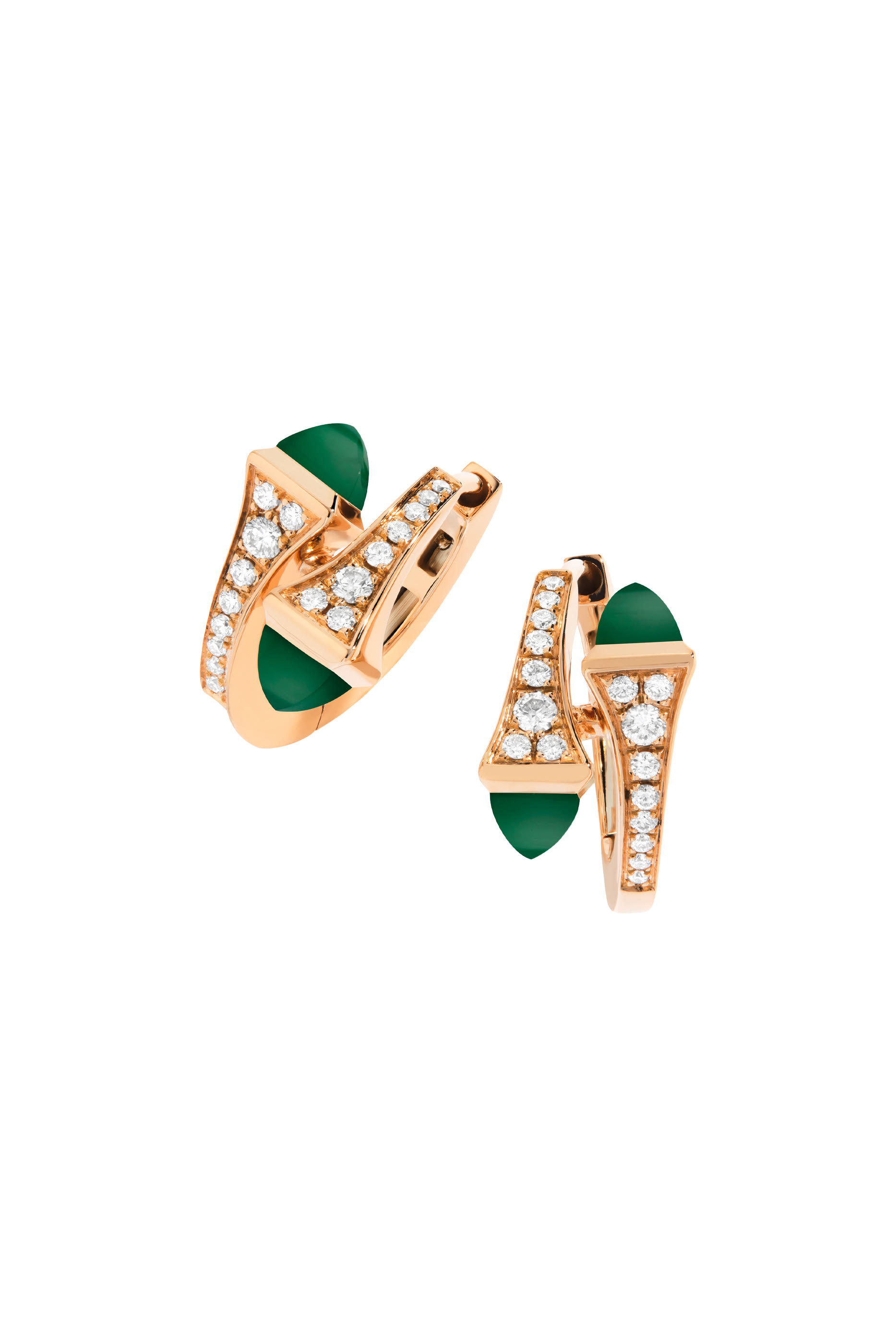 Cleo Huggie Earrings, 18k Rose Gold with Green Agate & Diamonds