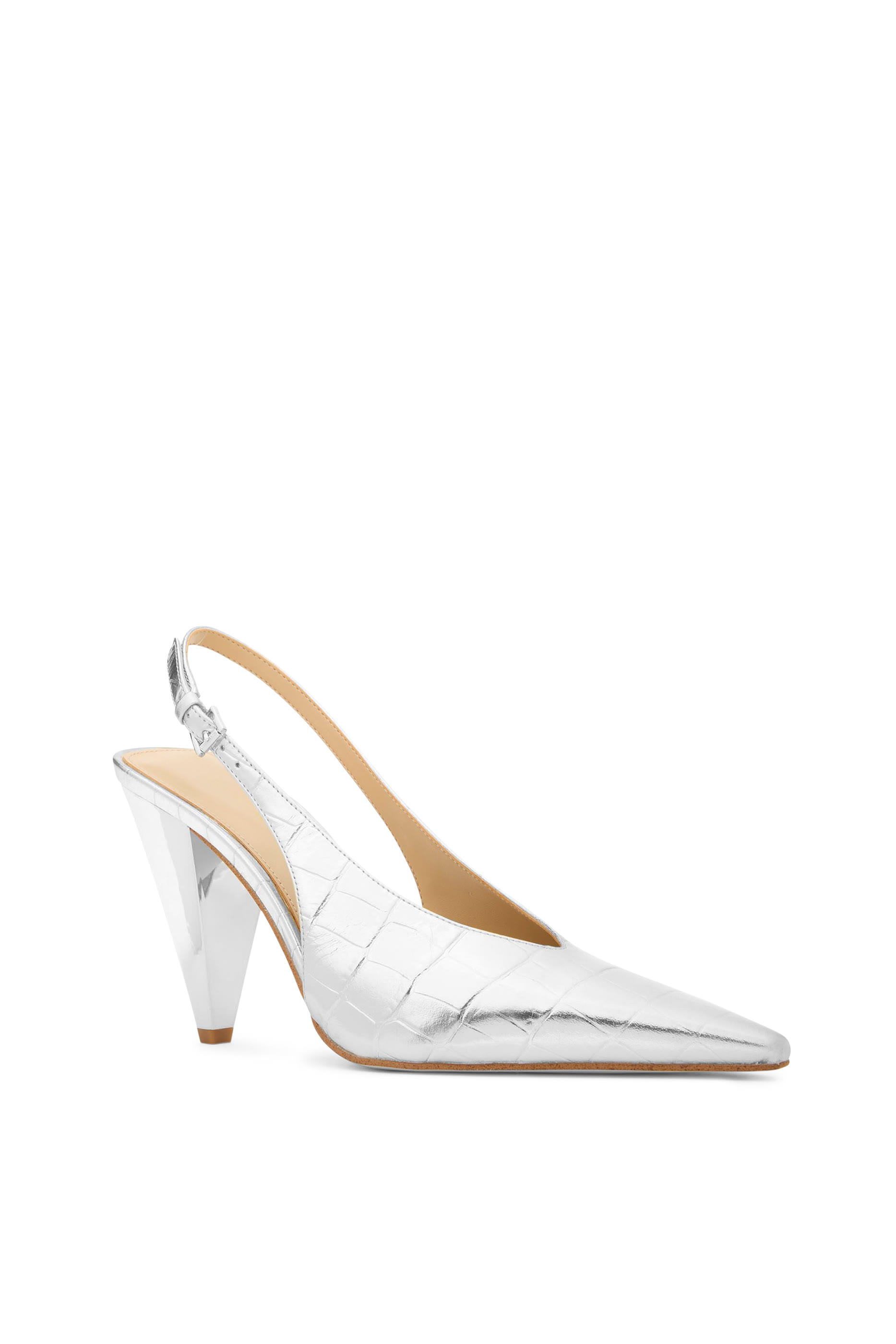 Electra 97 Metallic Croc-Embossed Leather Slingback Pumps