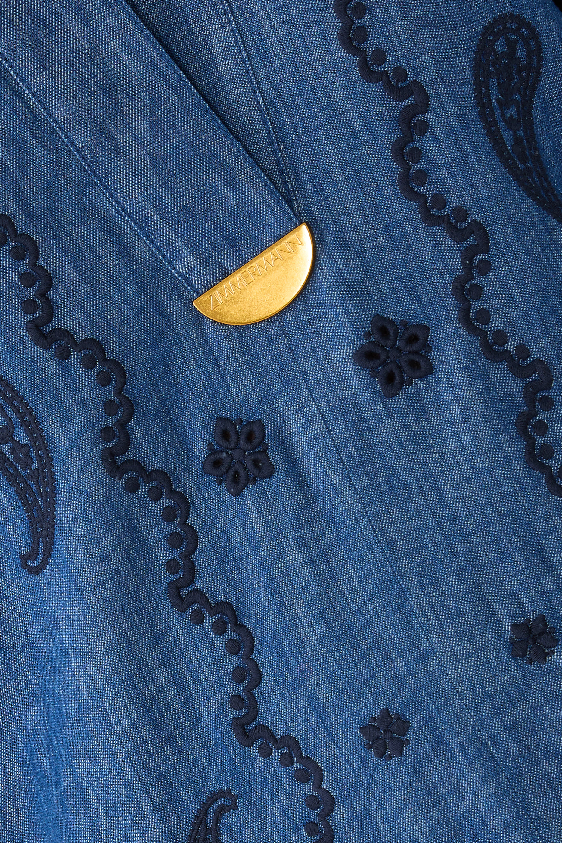 Aster Embroidered Denim Midi Dress 