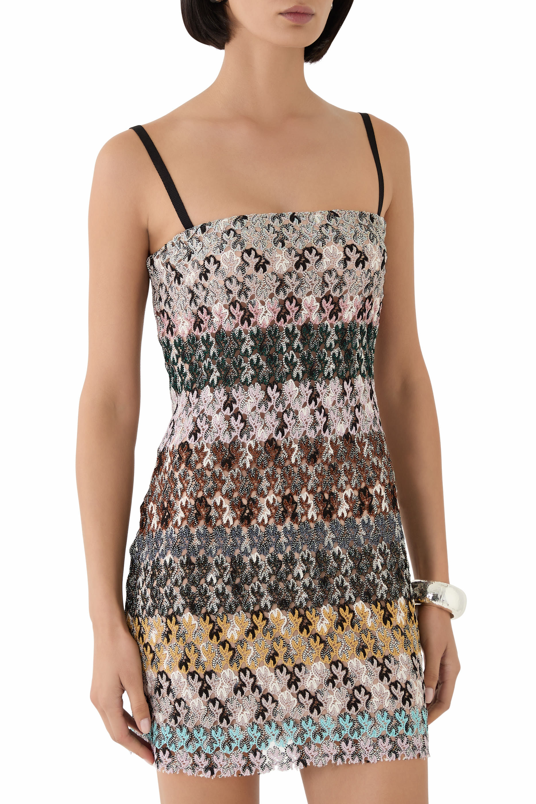 Mini Dress in Striped Embroidered Lace 