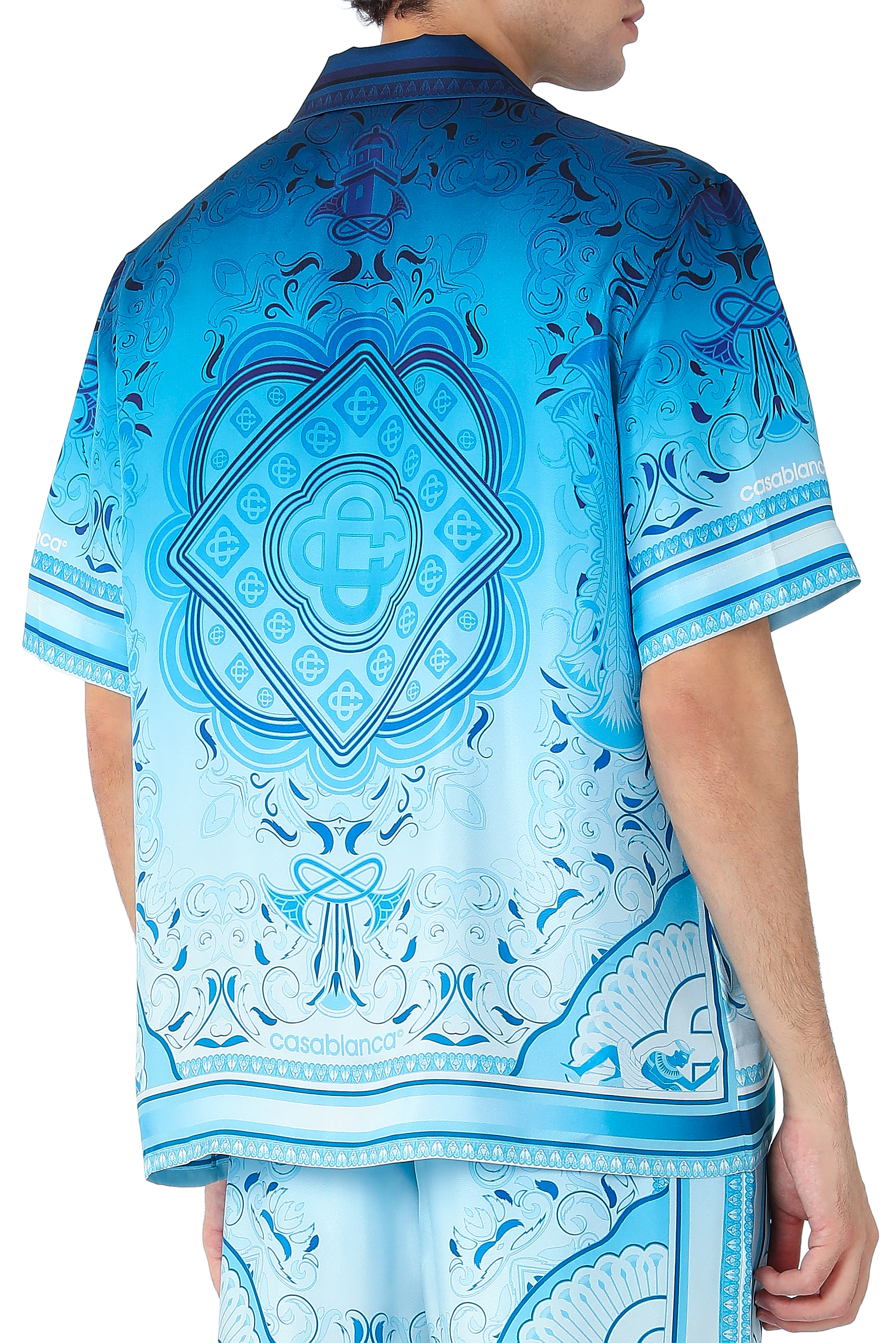 Radiating Monogram Short Sleeve Silk Shirt