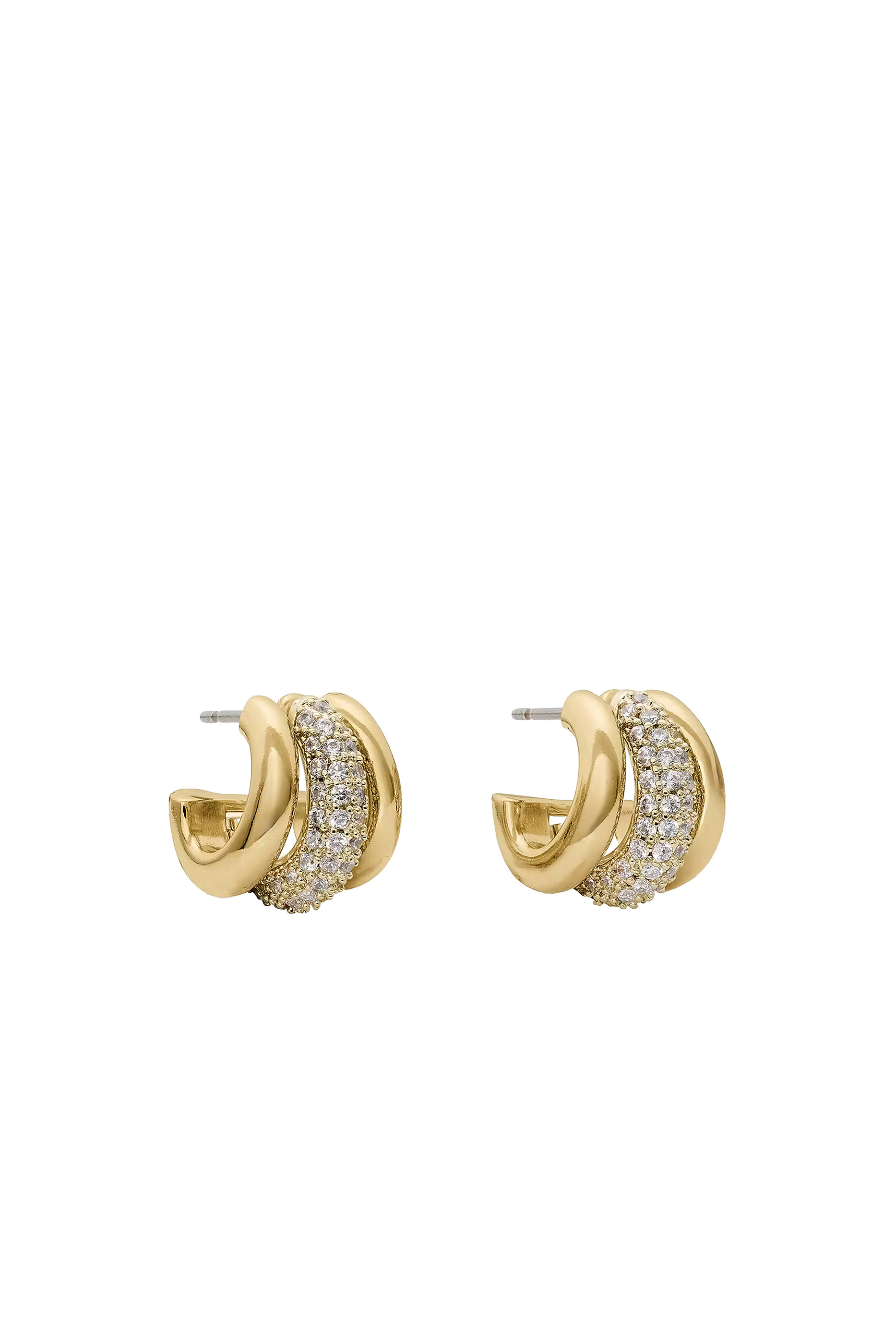 Tiny Twinkles Pave Trio Huggies, Titanium & Cubic Zirconia