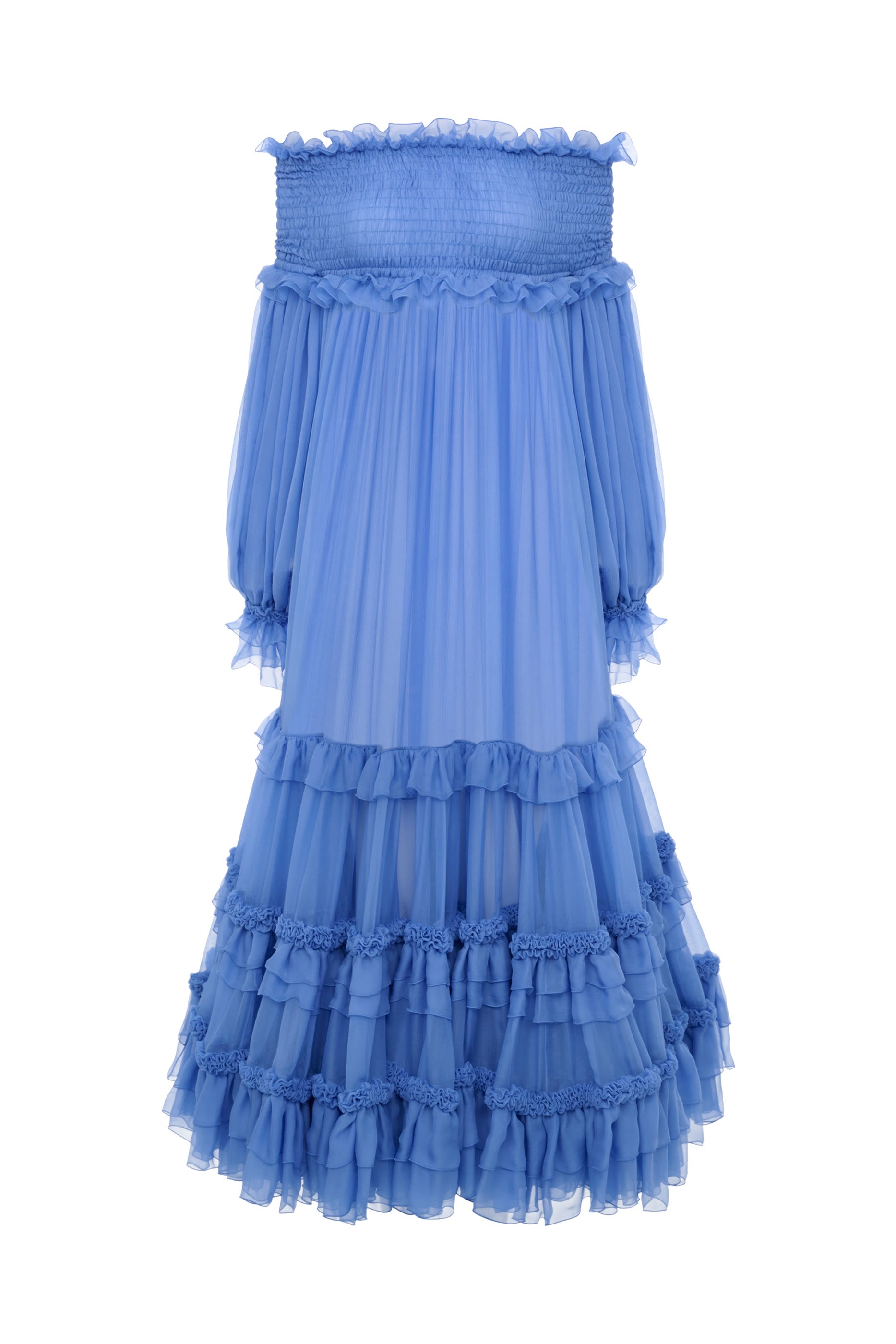 Off-The-Shoulder Long Dress in Silk Mousseline