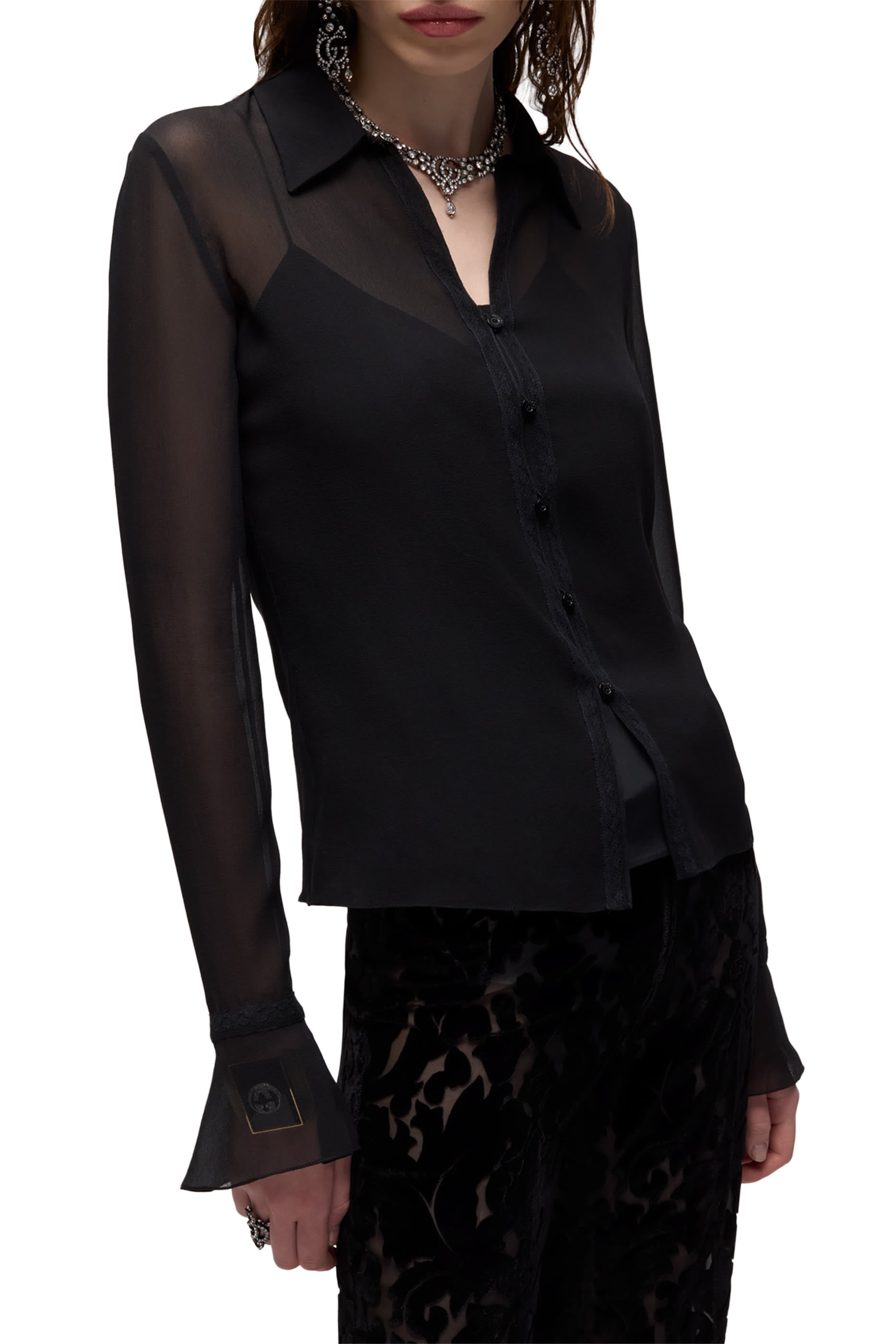 Lace Trim Georgette Shirt