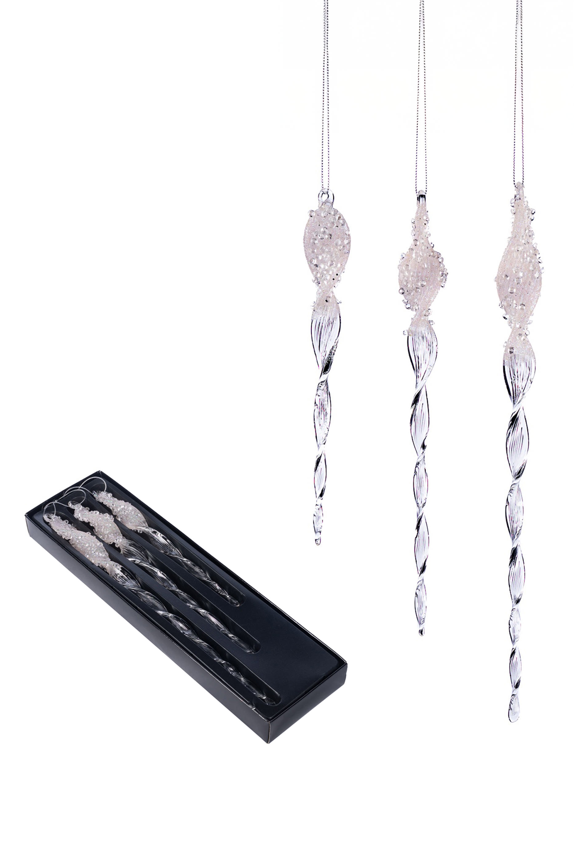 Glass Jewel Top Icicle, Set of 3