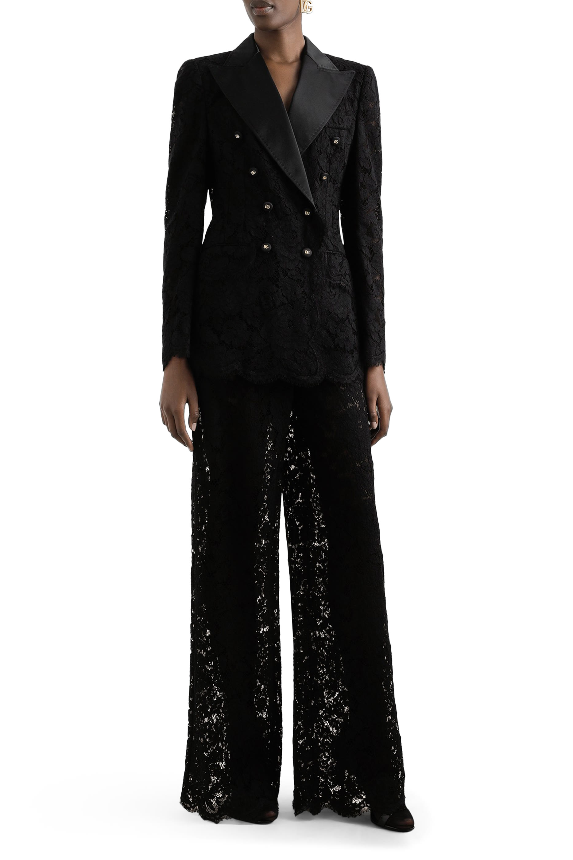 Cordonetto Lace Trousers with Flower Motif 